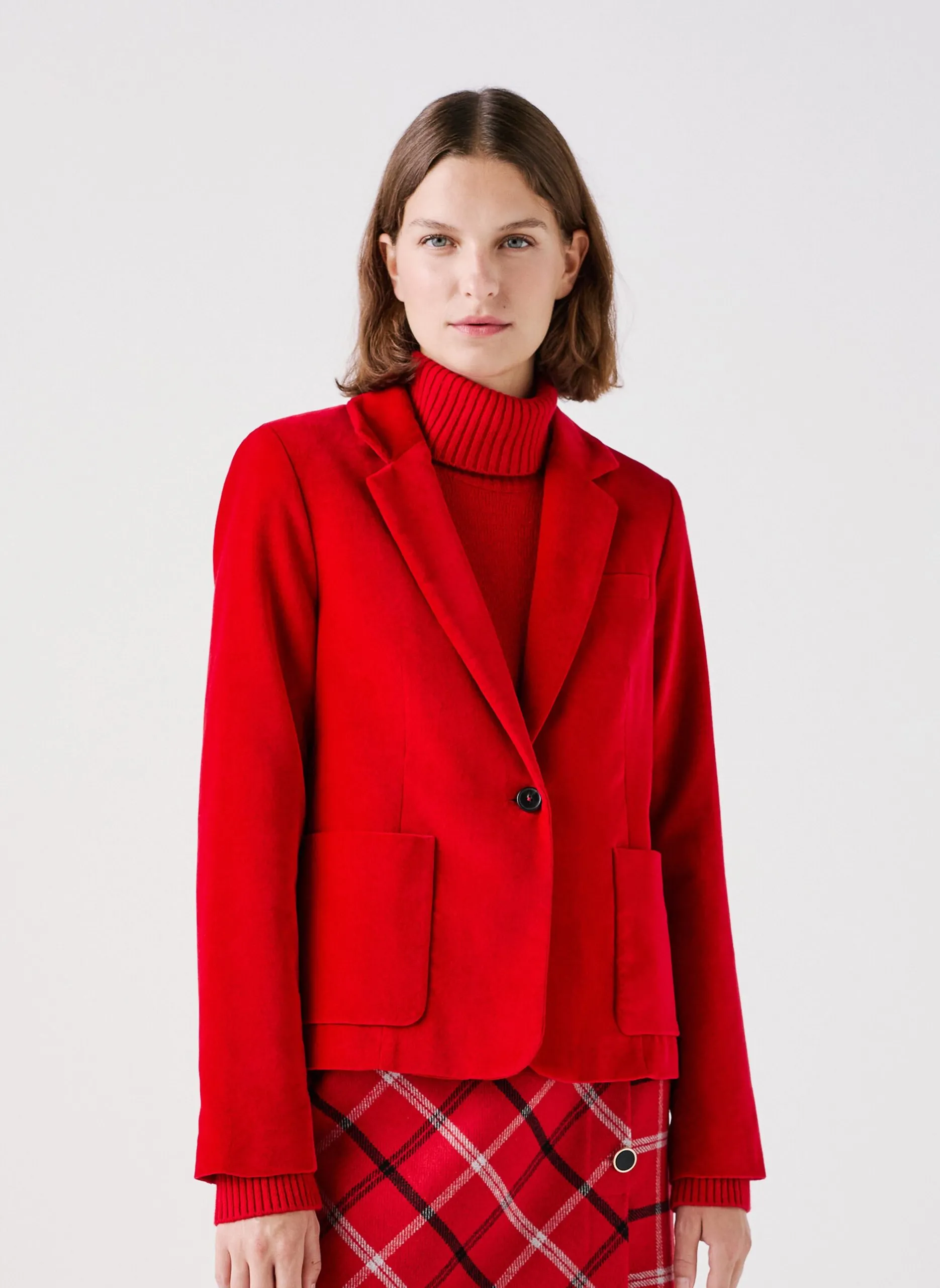 Veste col tailleur en coton Rouge 242V-VAUROC