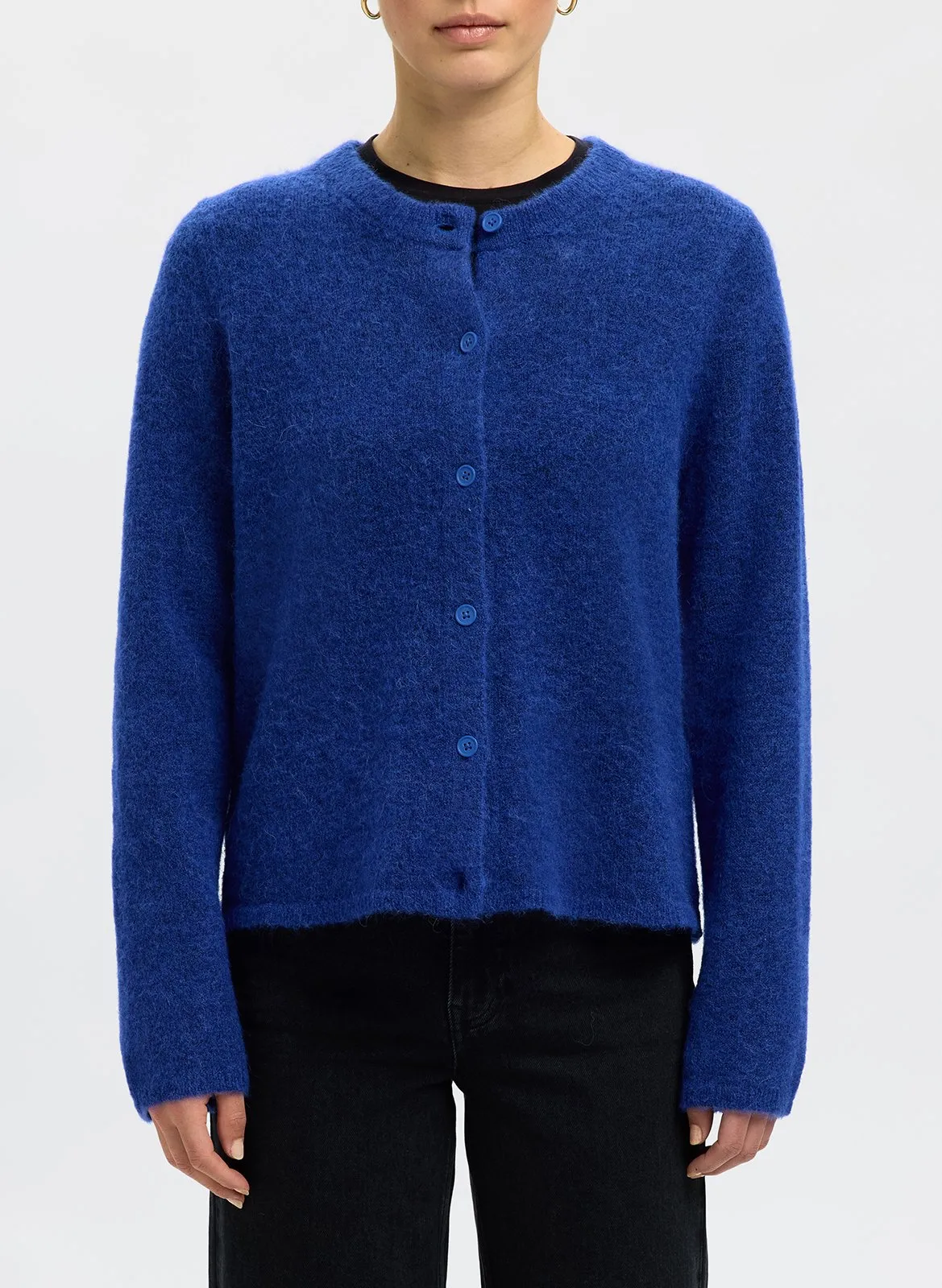 Gilet col rond en laine mélangée Bleu LULU