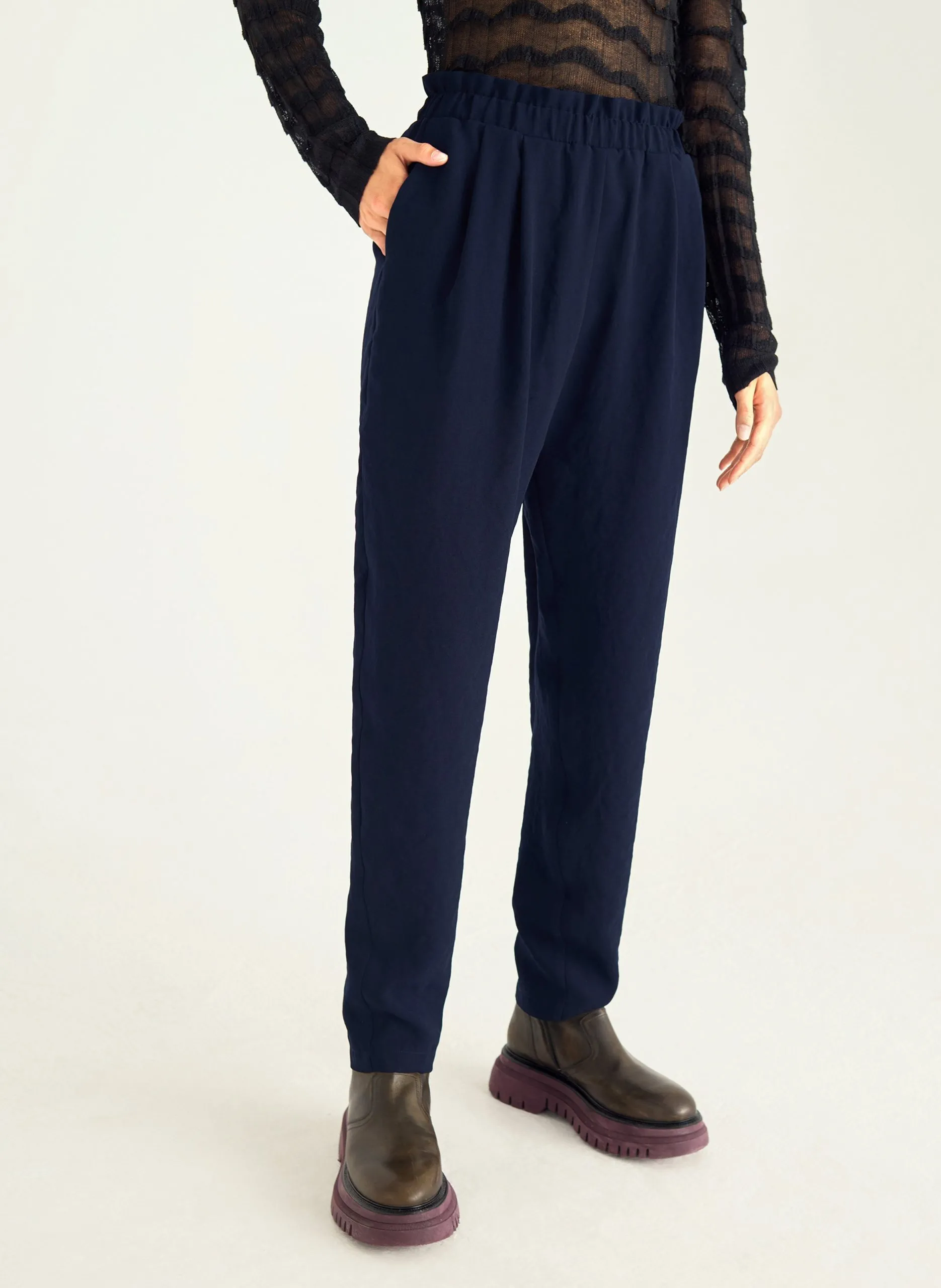 Pantalon sarouel uni élastiqué Bleu