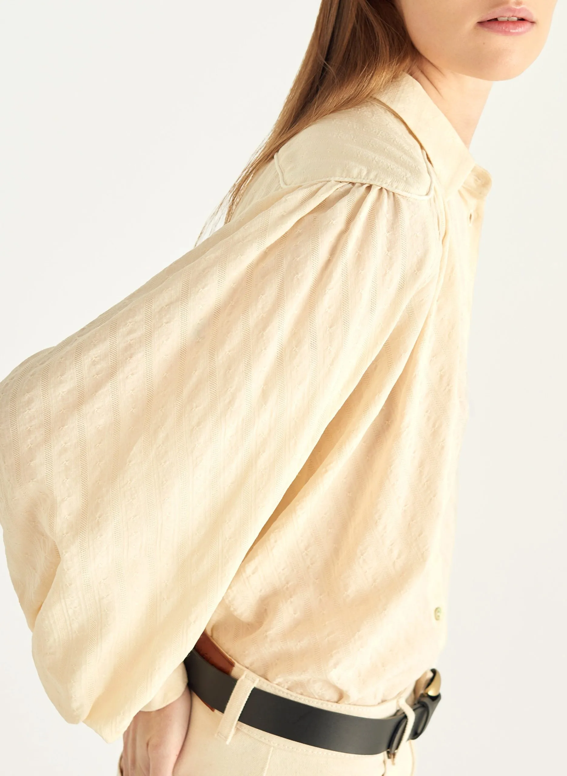 Chemise col classique en laine et soie Blanc