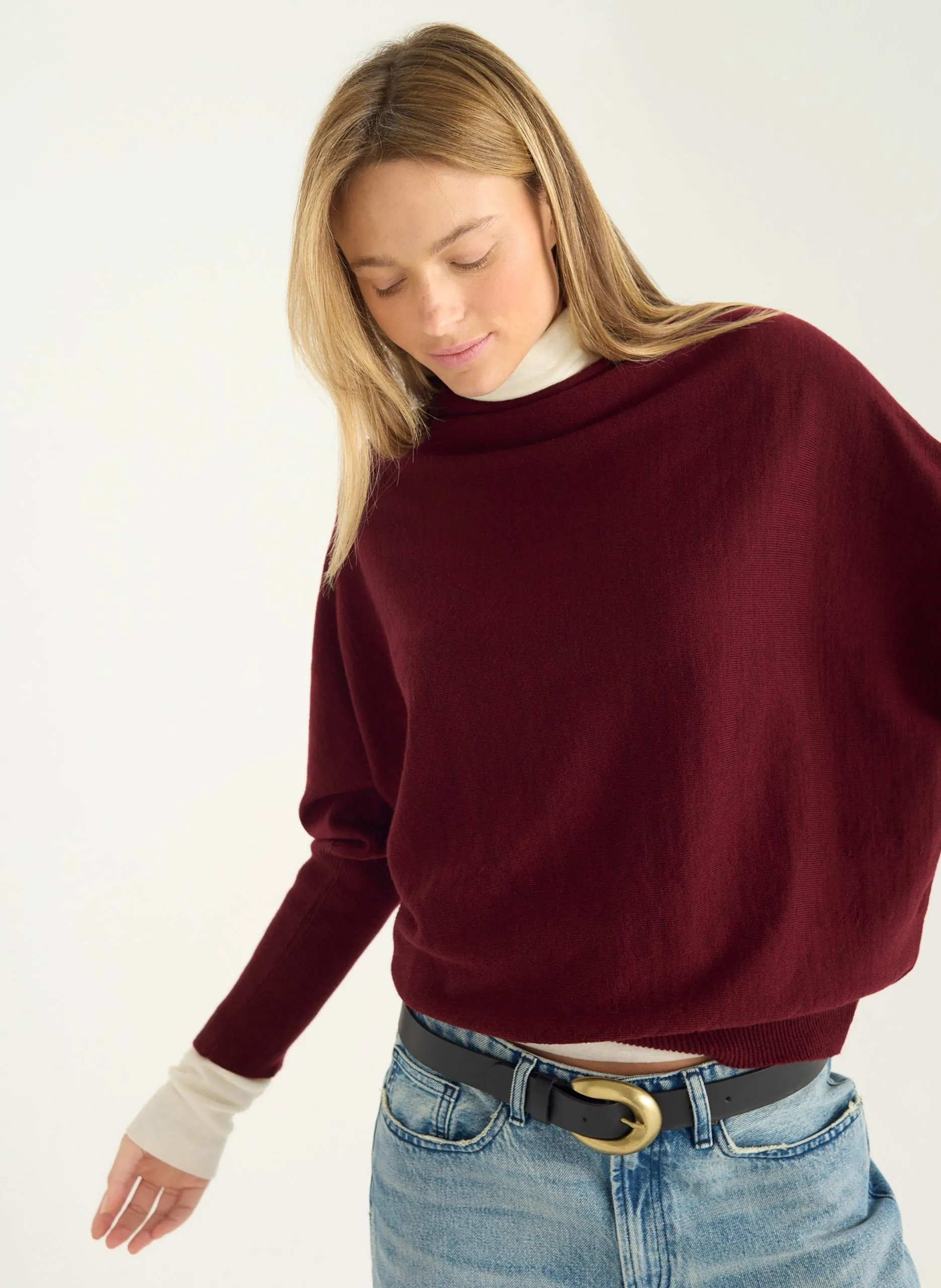 Pull col bateau ample en laine Violet