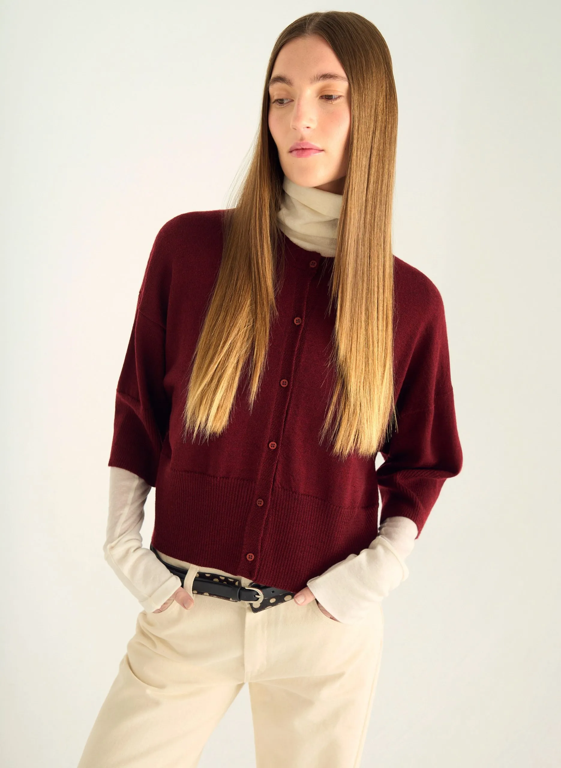 Gilet col rond en laine Violet