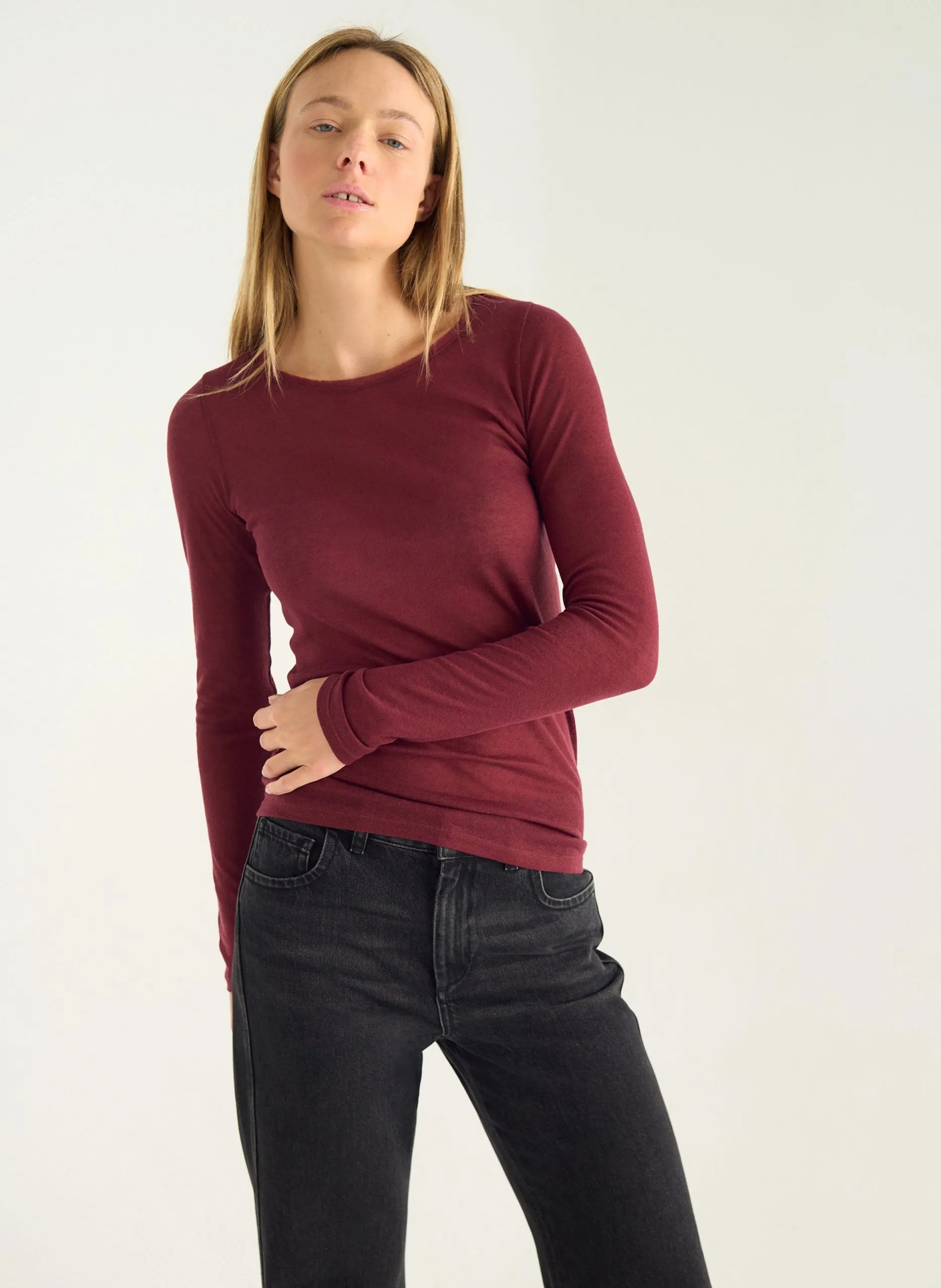 Tee-shirt manches longues uni Rouge
