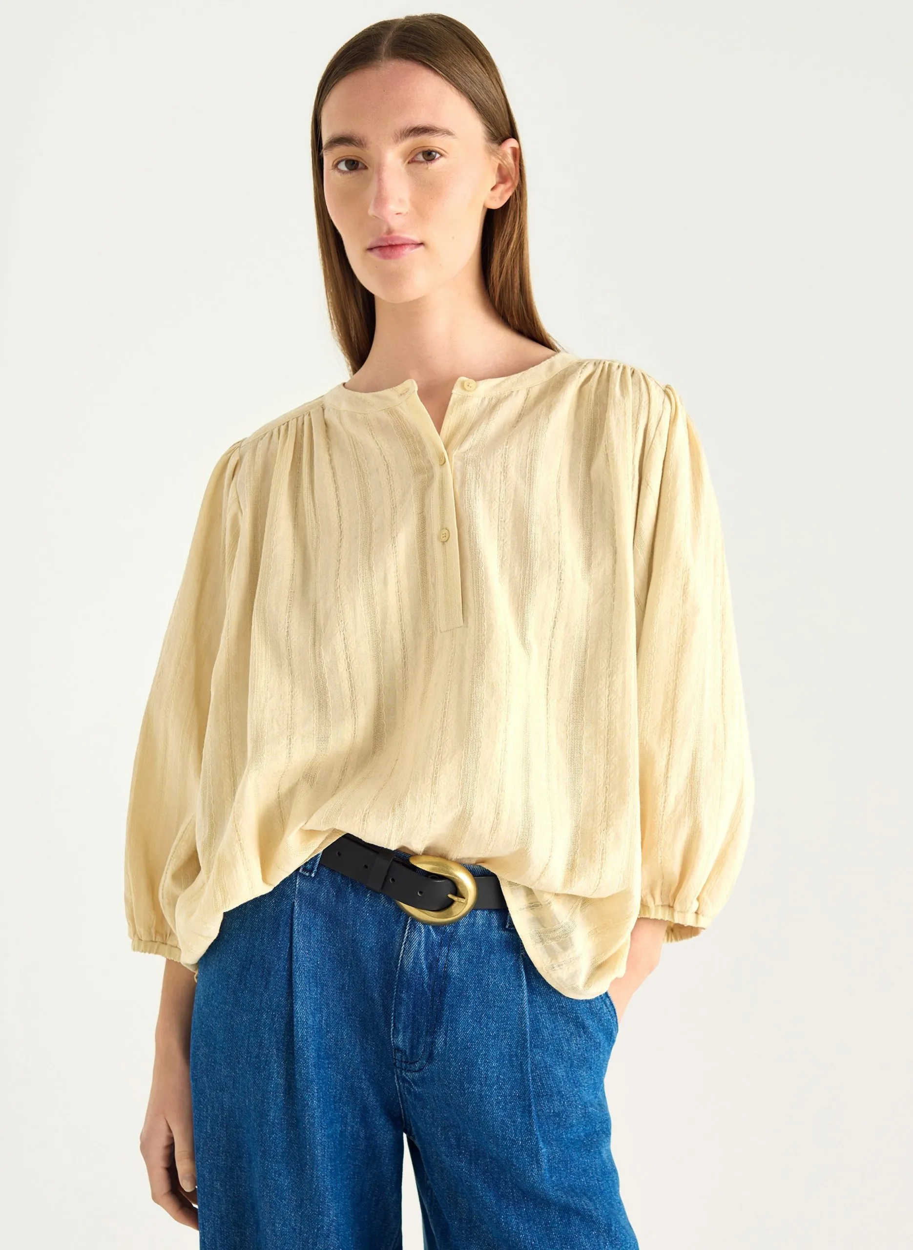 Blouse oversize en toile de coton ajourée Blanc