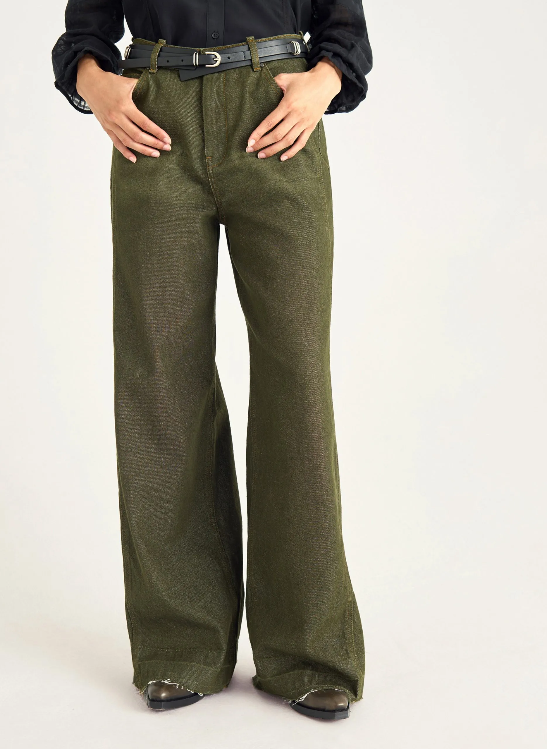 Jean large en coton Marron