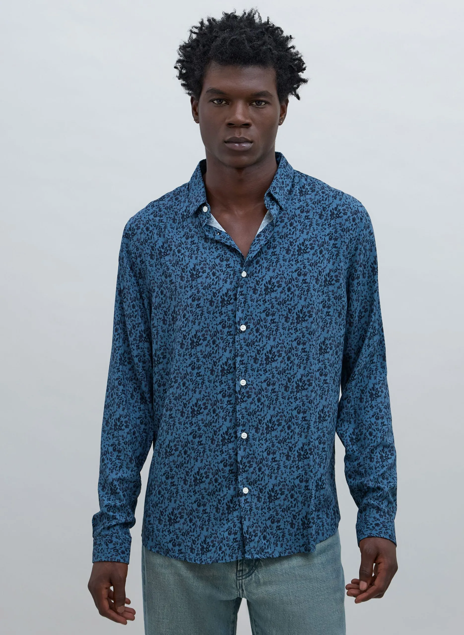 Chemise droite imprimée Bleu
