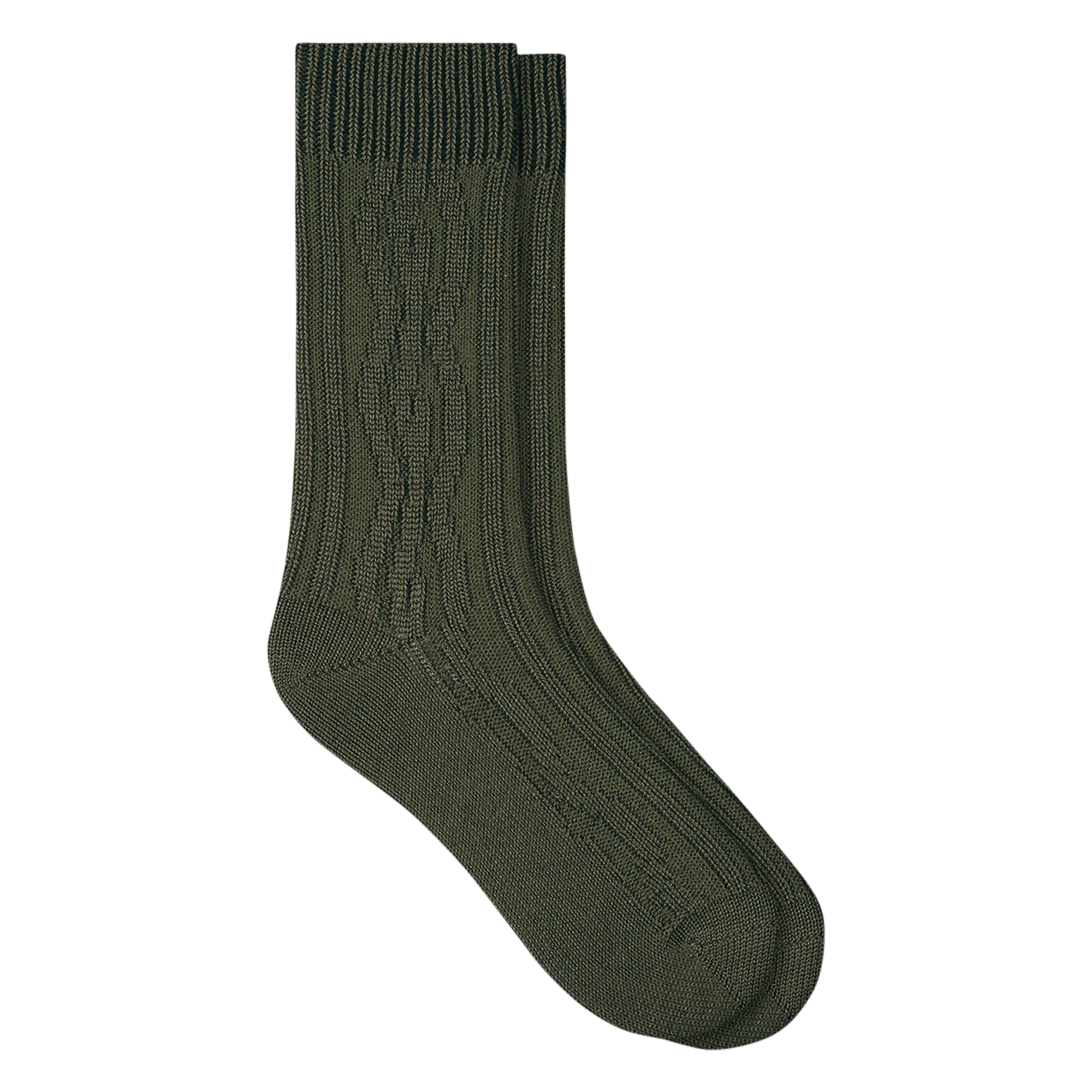 Chaussettes côtelées en laine mélangée Kaki