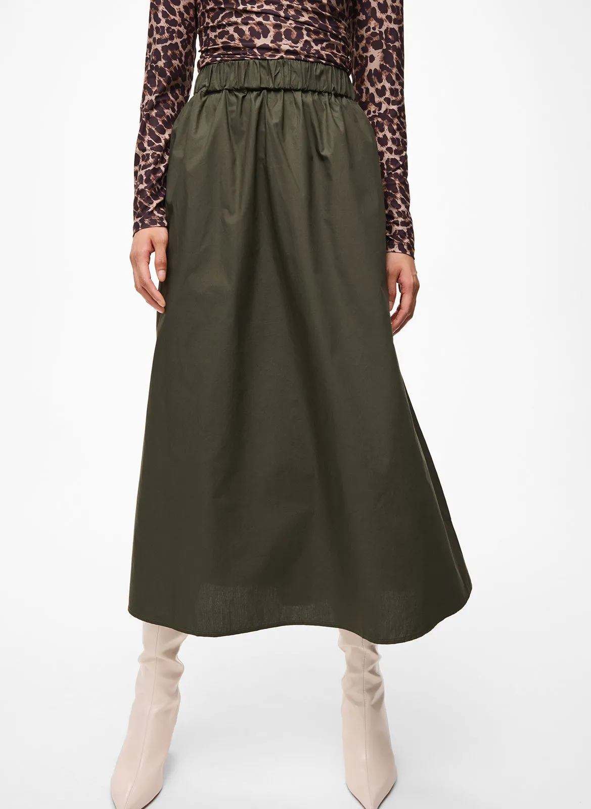 Jupe midi en coton bio Vert SOPHIE