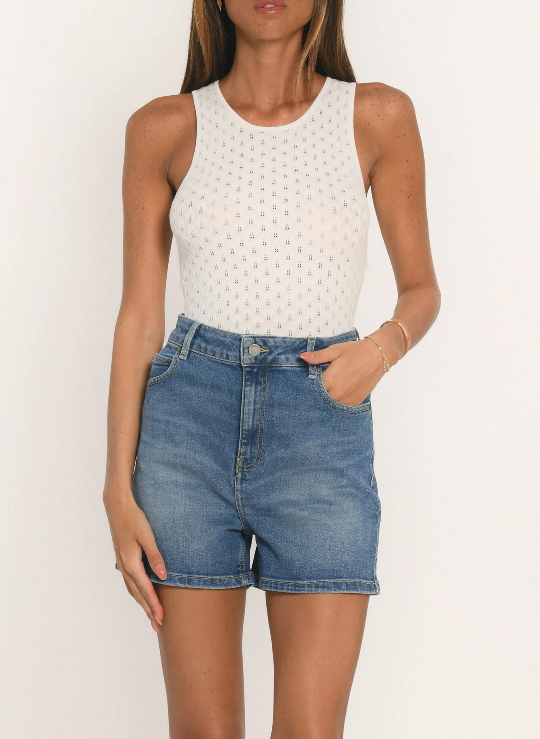 Débardeur droit ajouré Blanc ASHLEY