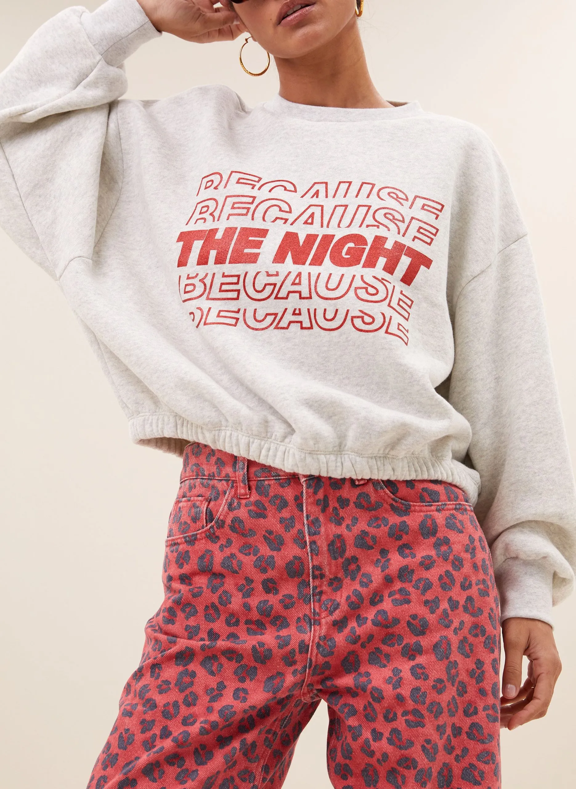 Sweat ample sérigraphié en coton mélangé Gris BODIL