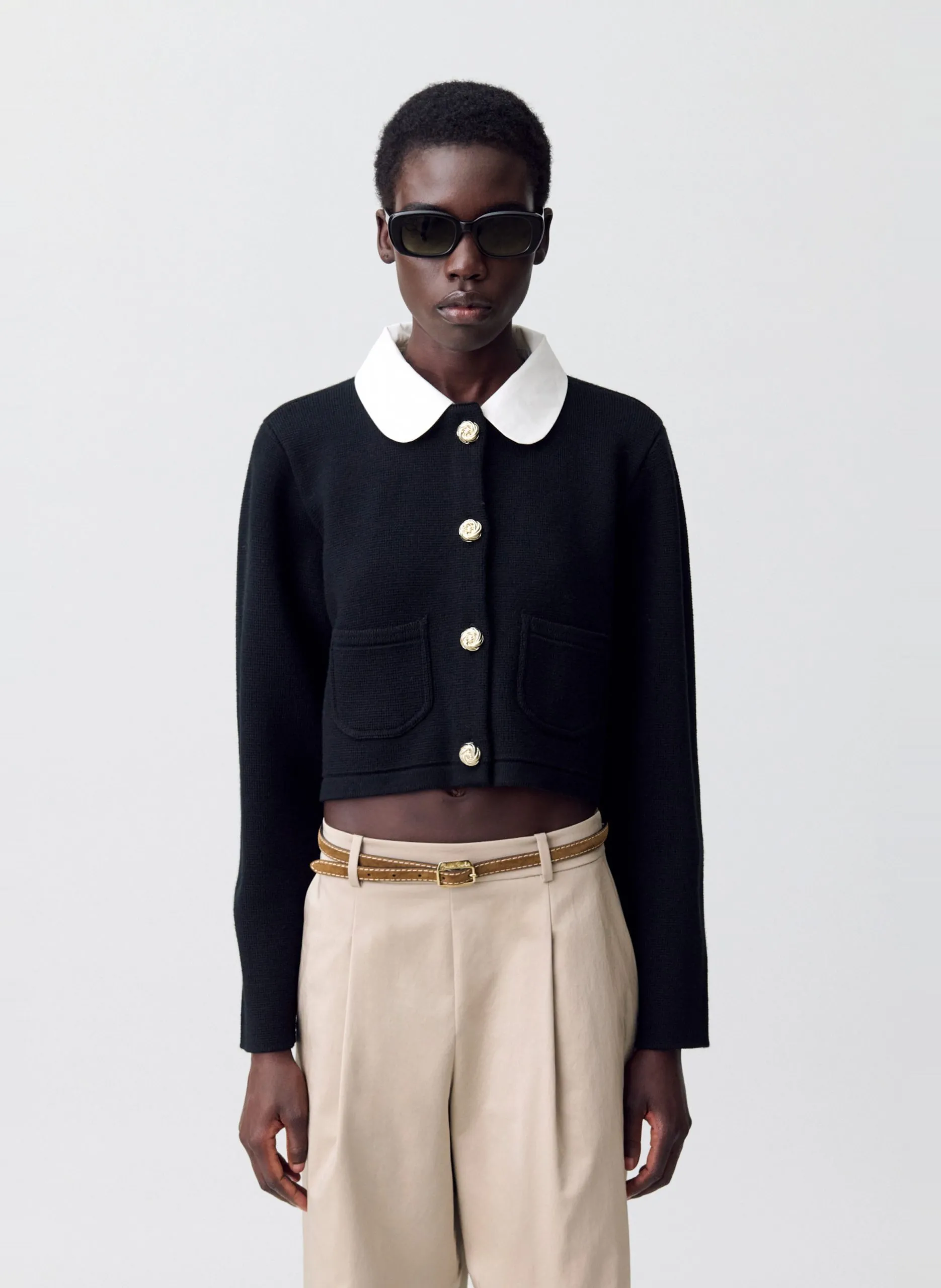 Cardigan col claudine boutonné Noir