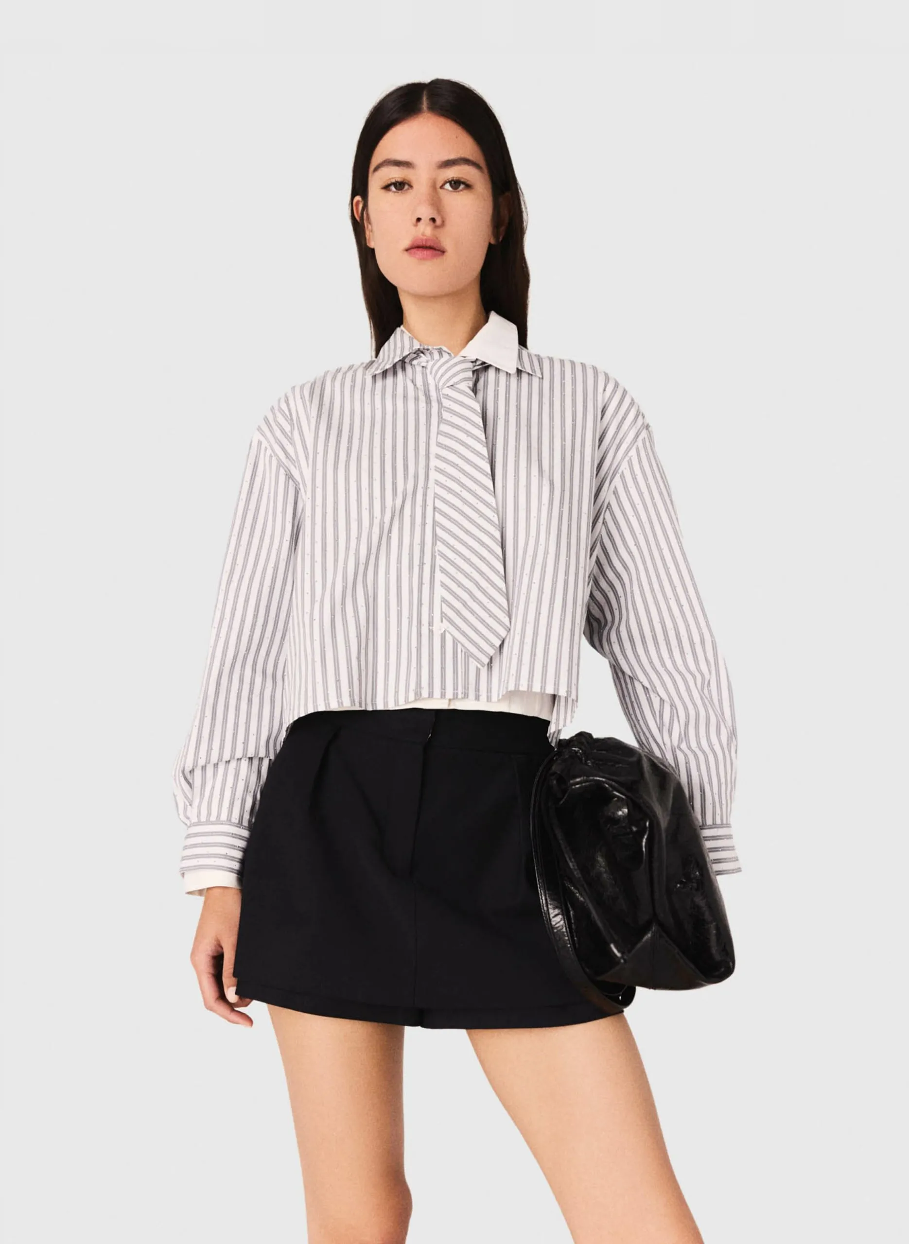 Chemise col classique en coton mélangé Beige