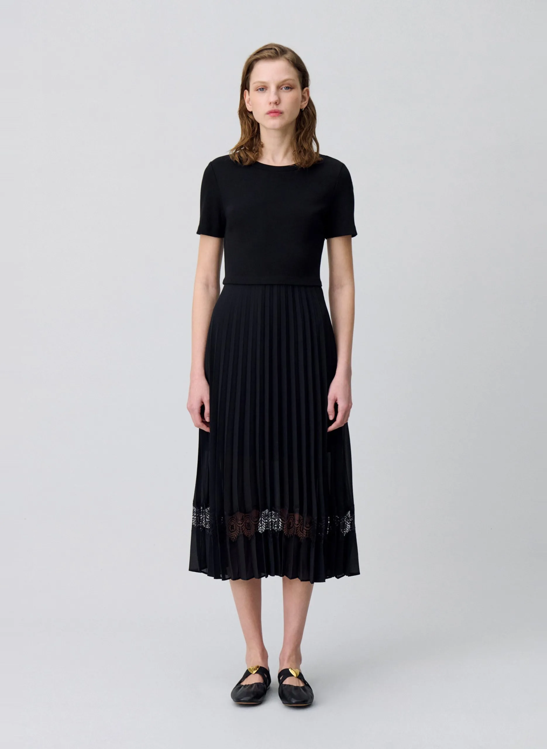 Robe midi bi-matière Noir