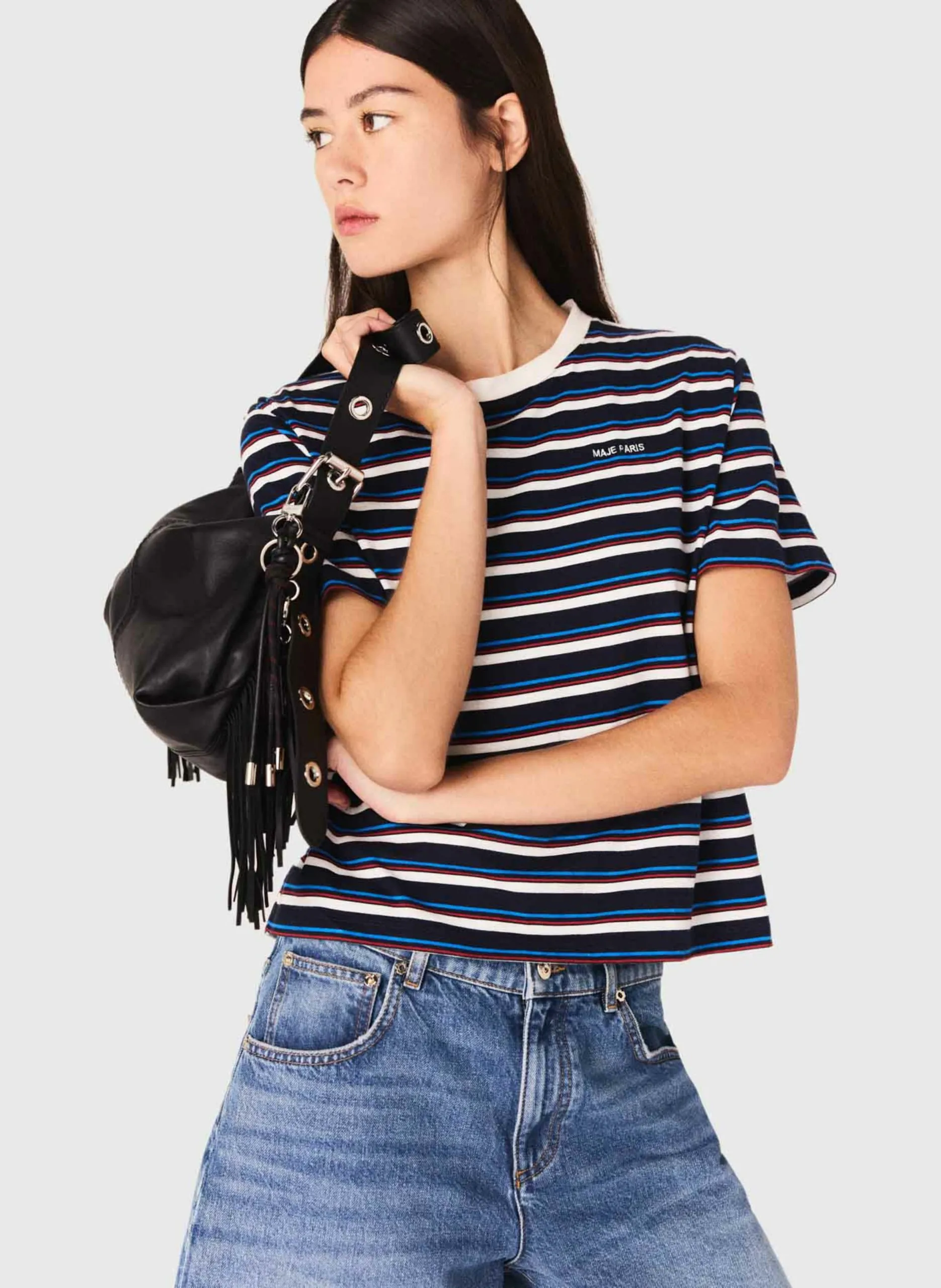 Tee-shirt droit à rayures Blanc