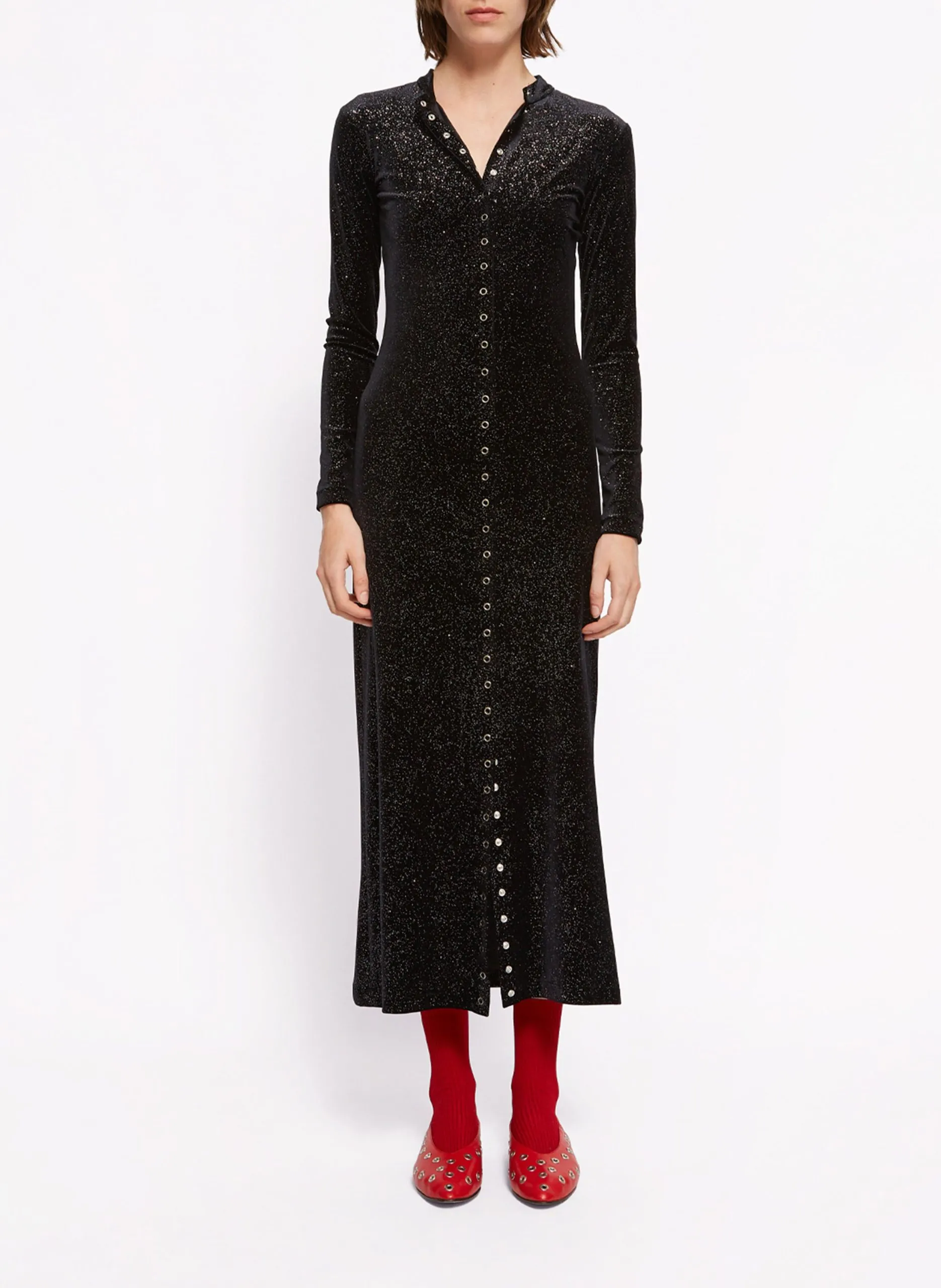 Robe longue col rond pailletée Noir TIM