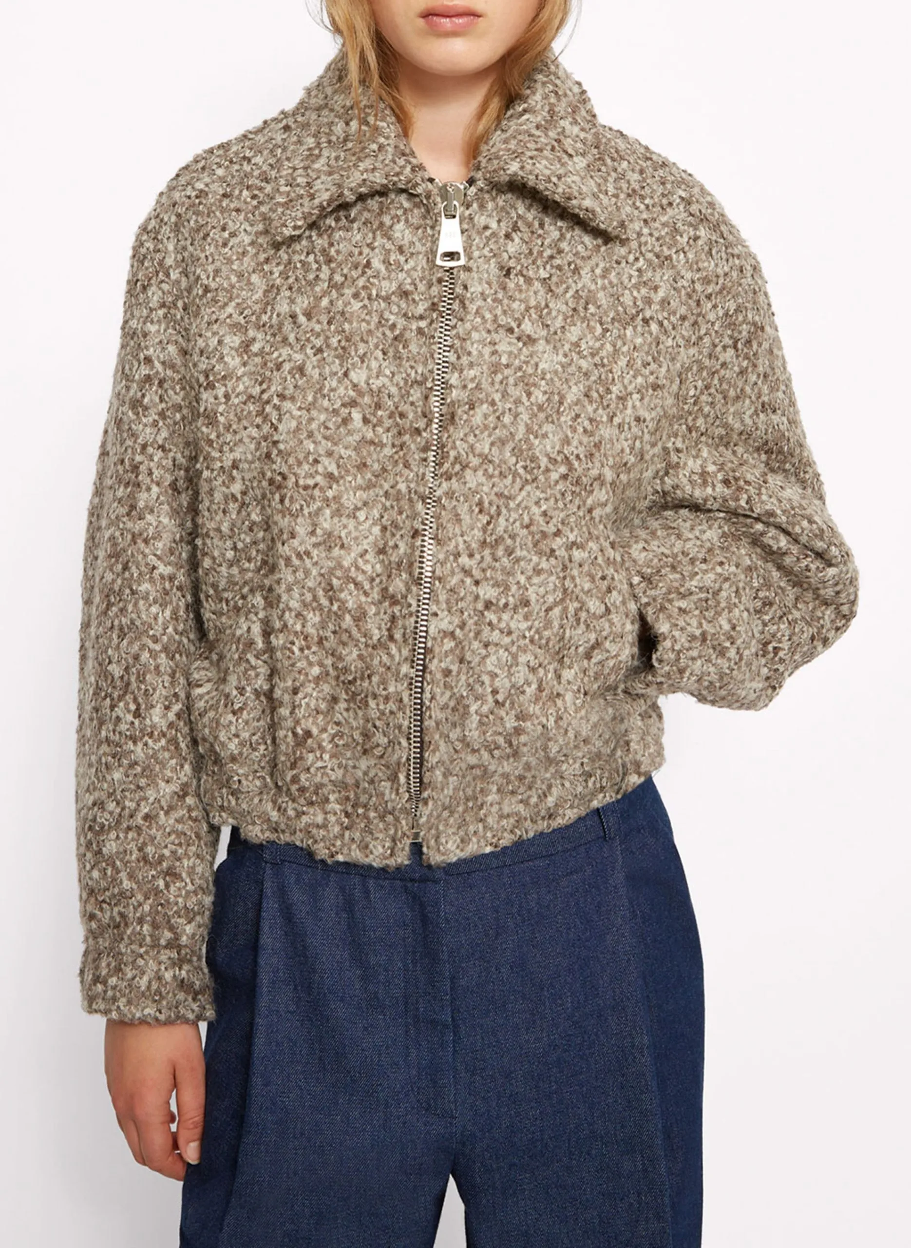 Veste ample col classique en maille mouchetée Marron ORSO