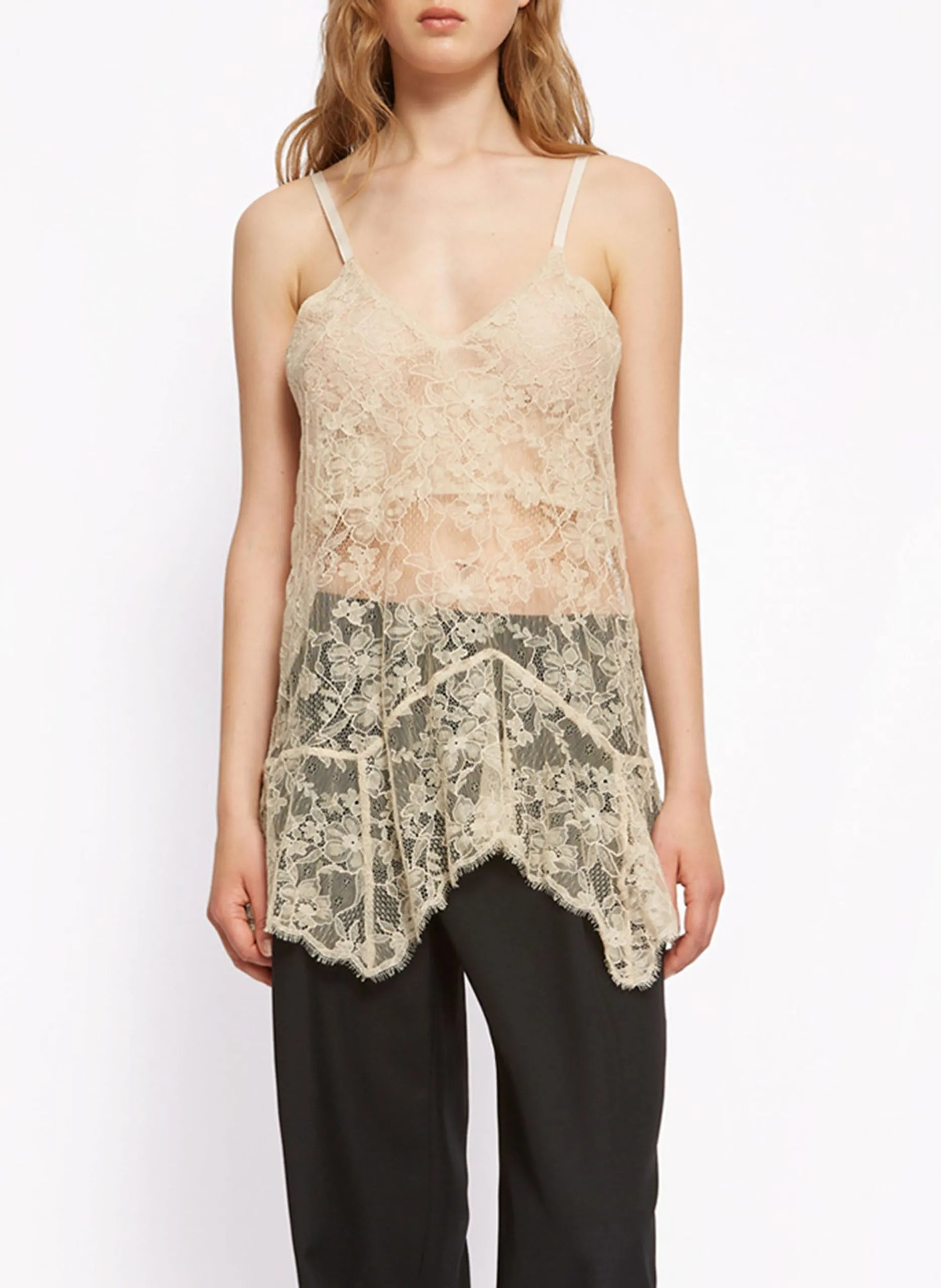 Top col v en dentelle Beige LATTE