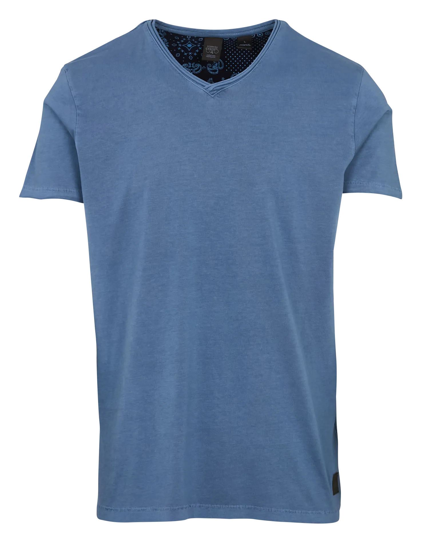 Tee-shirt col V en coton Bleu OGRIBS