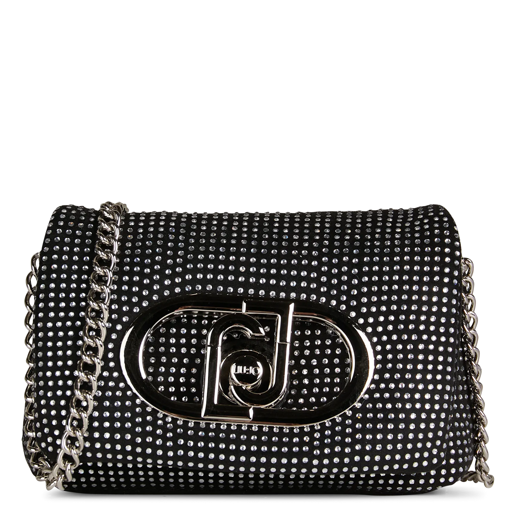 Mini sac bandoulière à rabat avec strass Noir