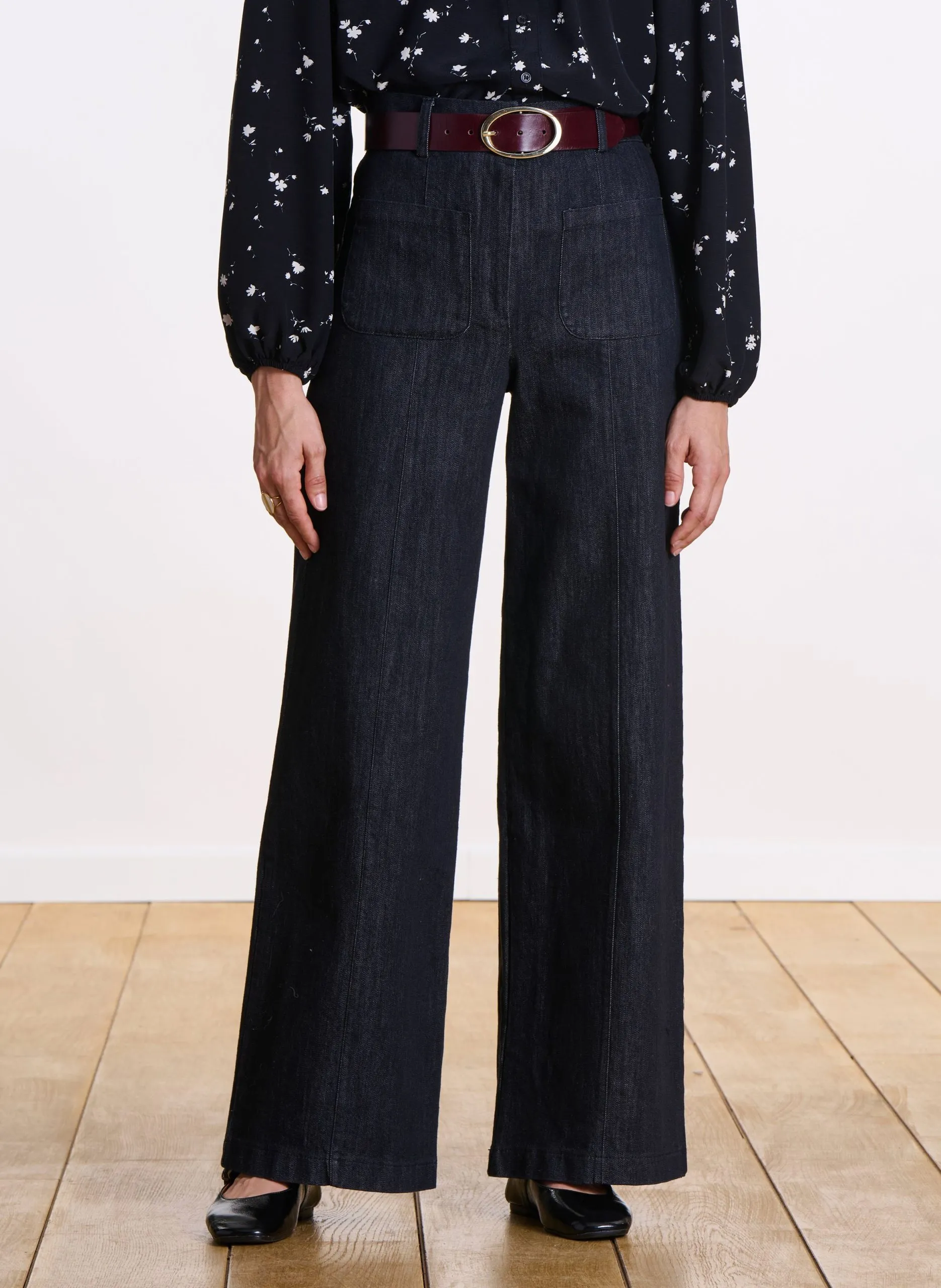 Jean flare bootcut en coton mélangé Noir
