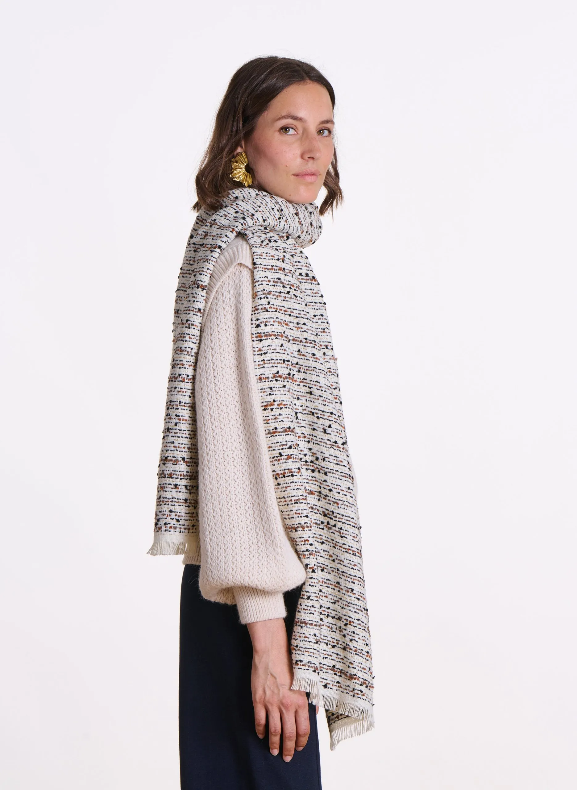 Echarpe rectangulaire effet tweed Blanc