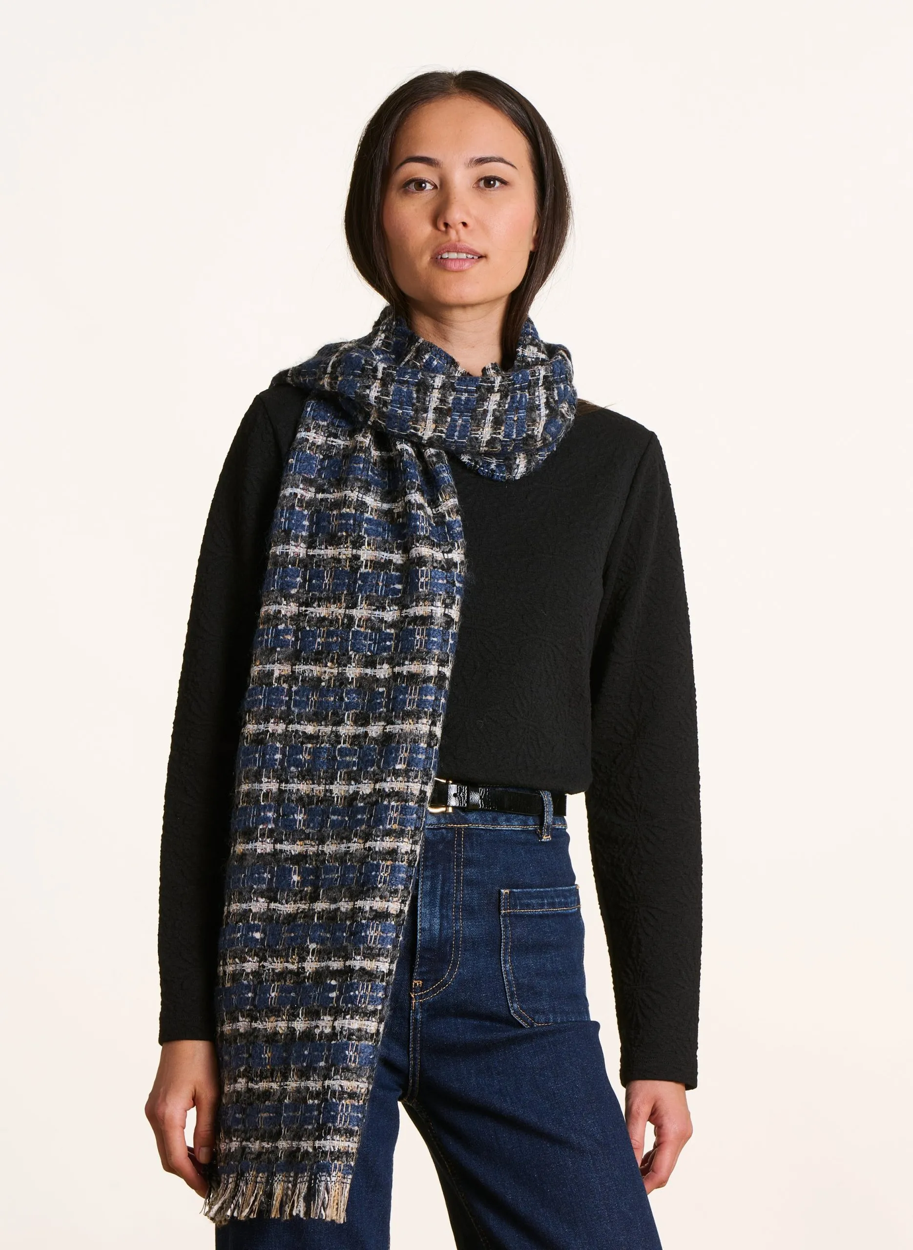 Echarpe rectangulaire à carreaux Bleu