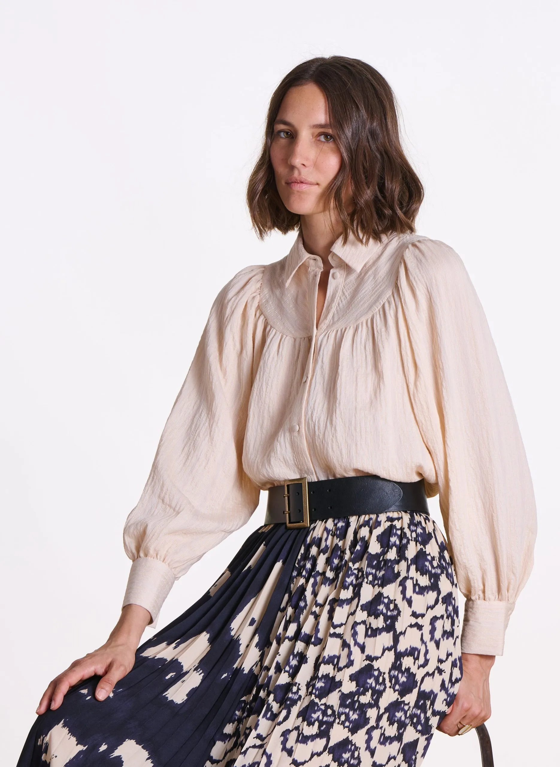 Chemise ample col classique Beige