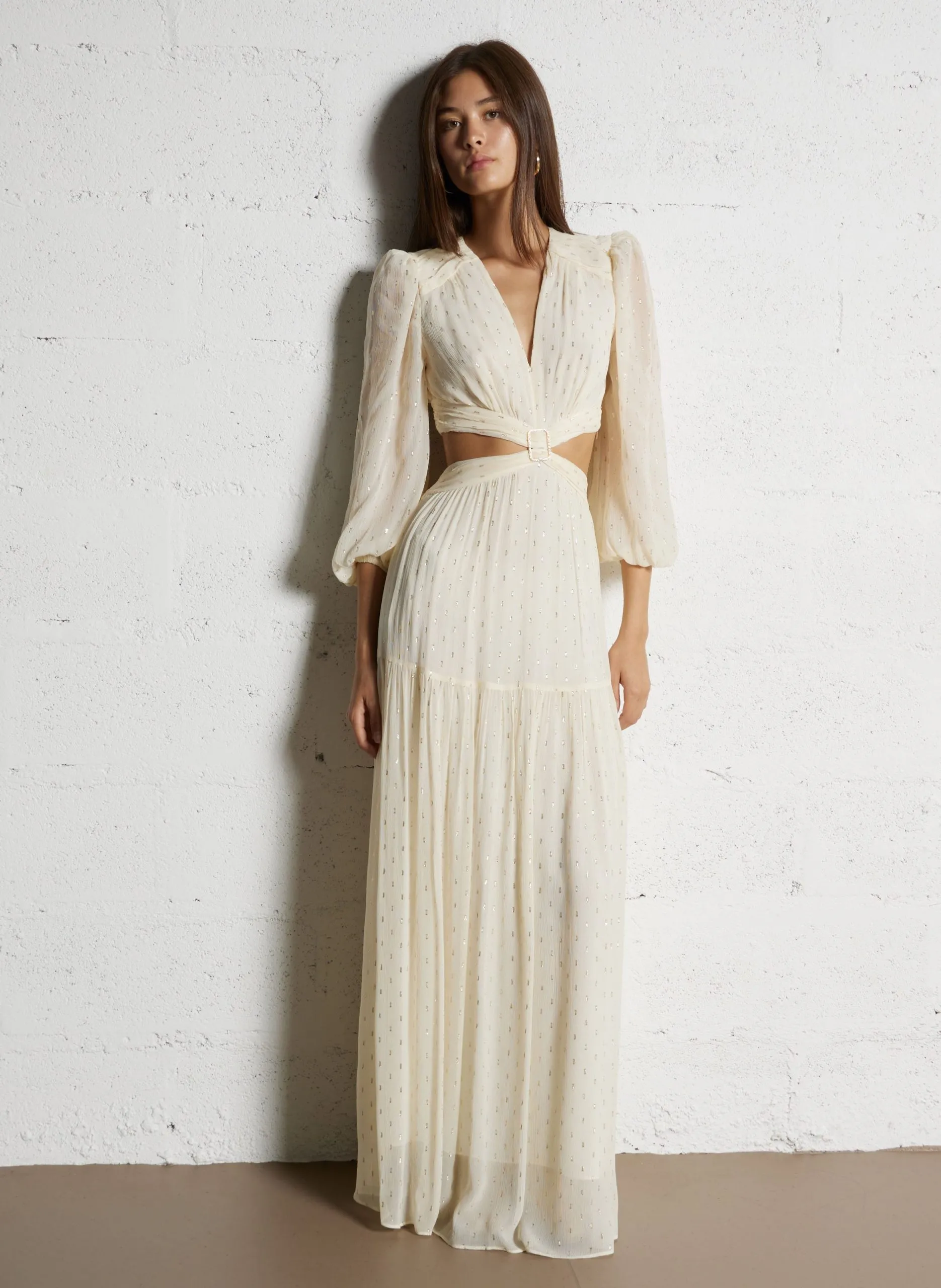 Robe longue fluide avec ouvertures côtés Beige MARRY