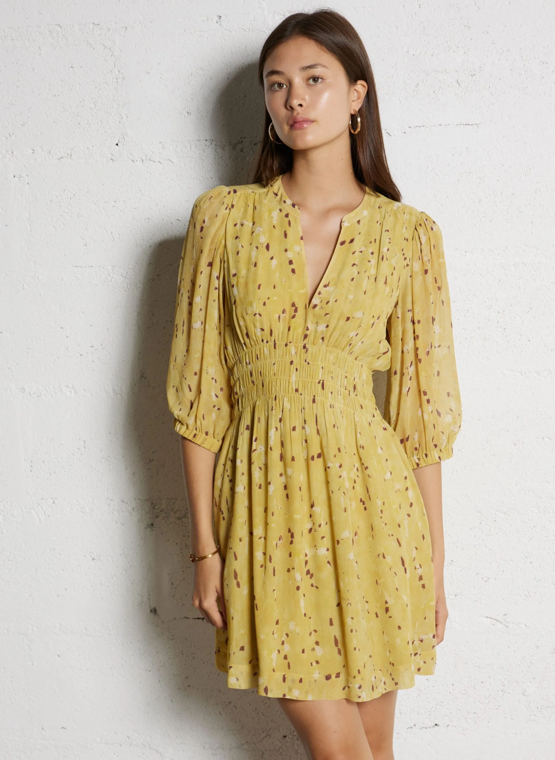 Robe courte col tunisien imprimée Jaune KANISSA