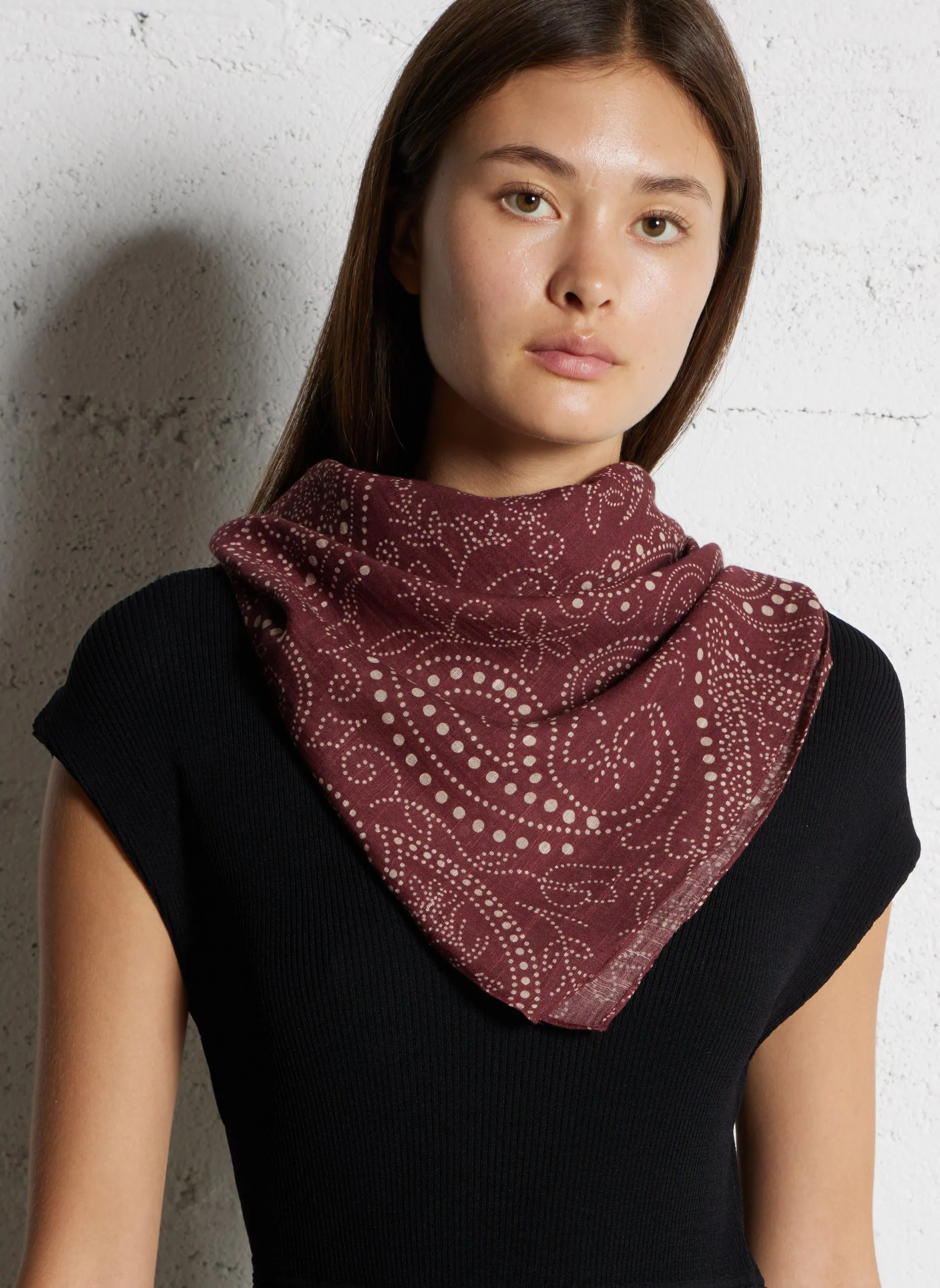 Foulard en coton mélangé imprimé Prune FOLGA