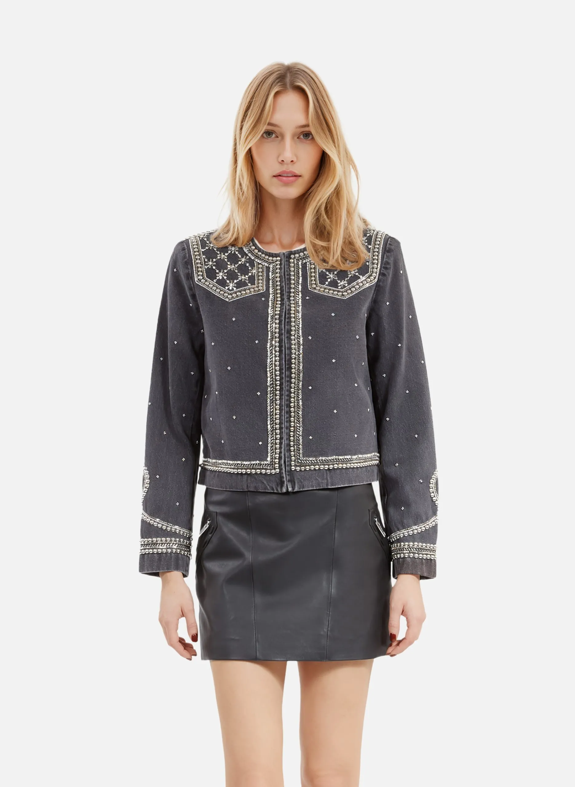 Veste en denim avec studs et perles Noir