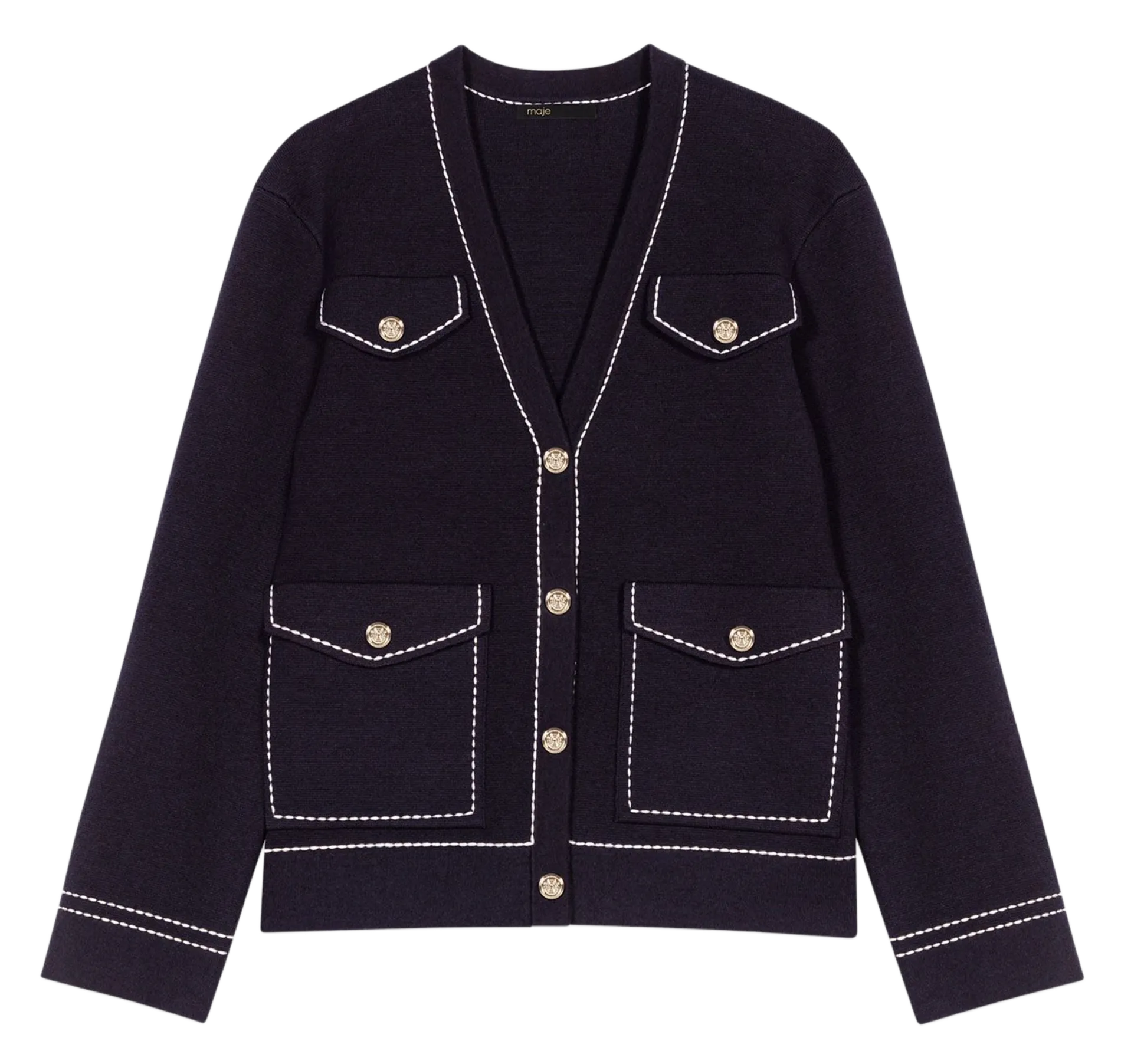 Cardigan col V à boutons fantaisies Bleu