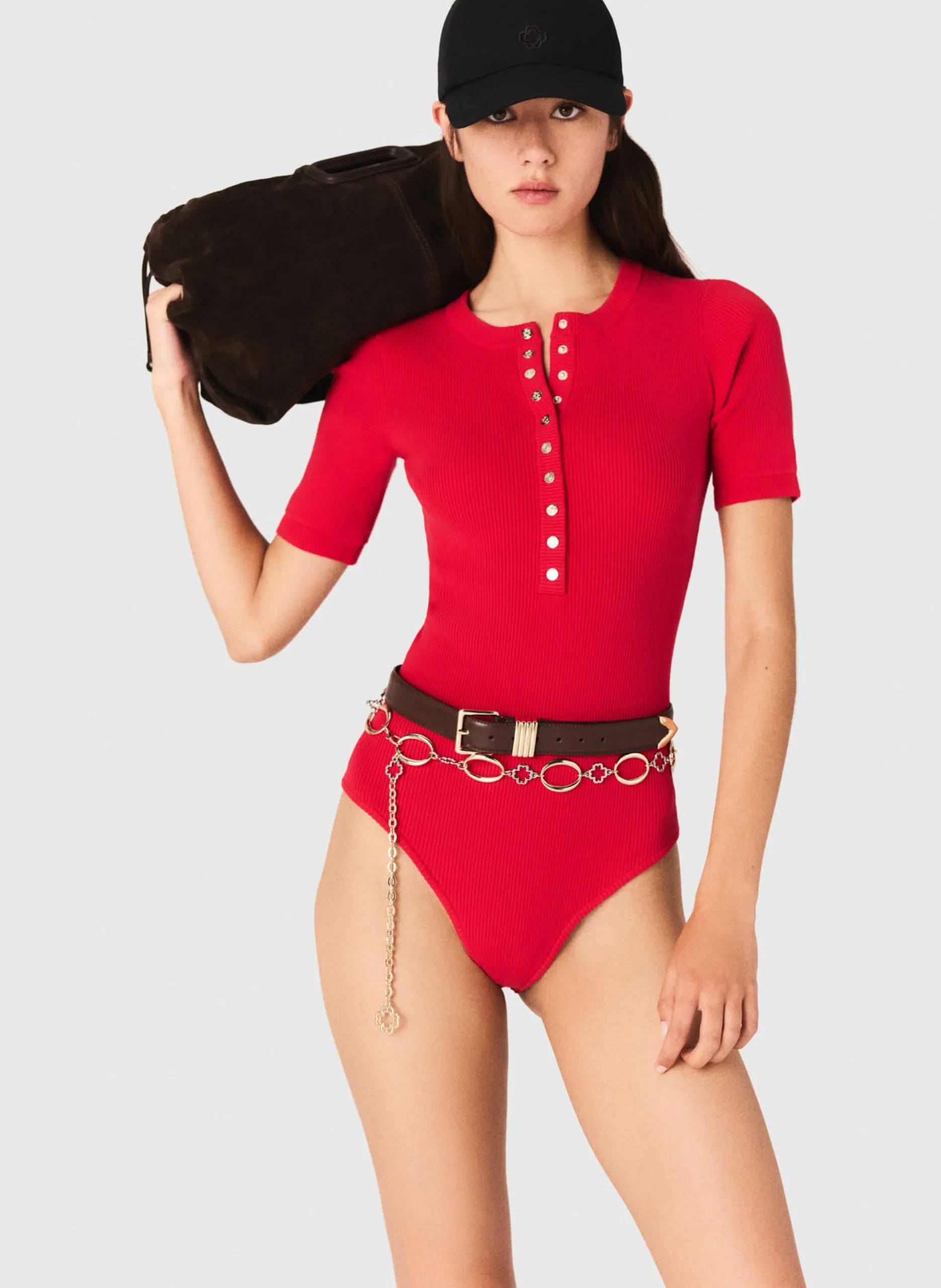 Body manches courtes boutonné Rouge