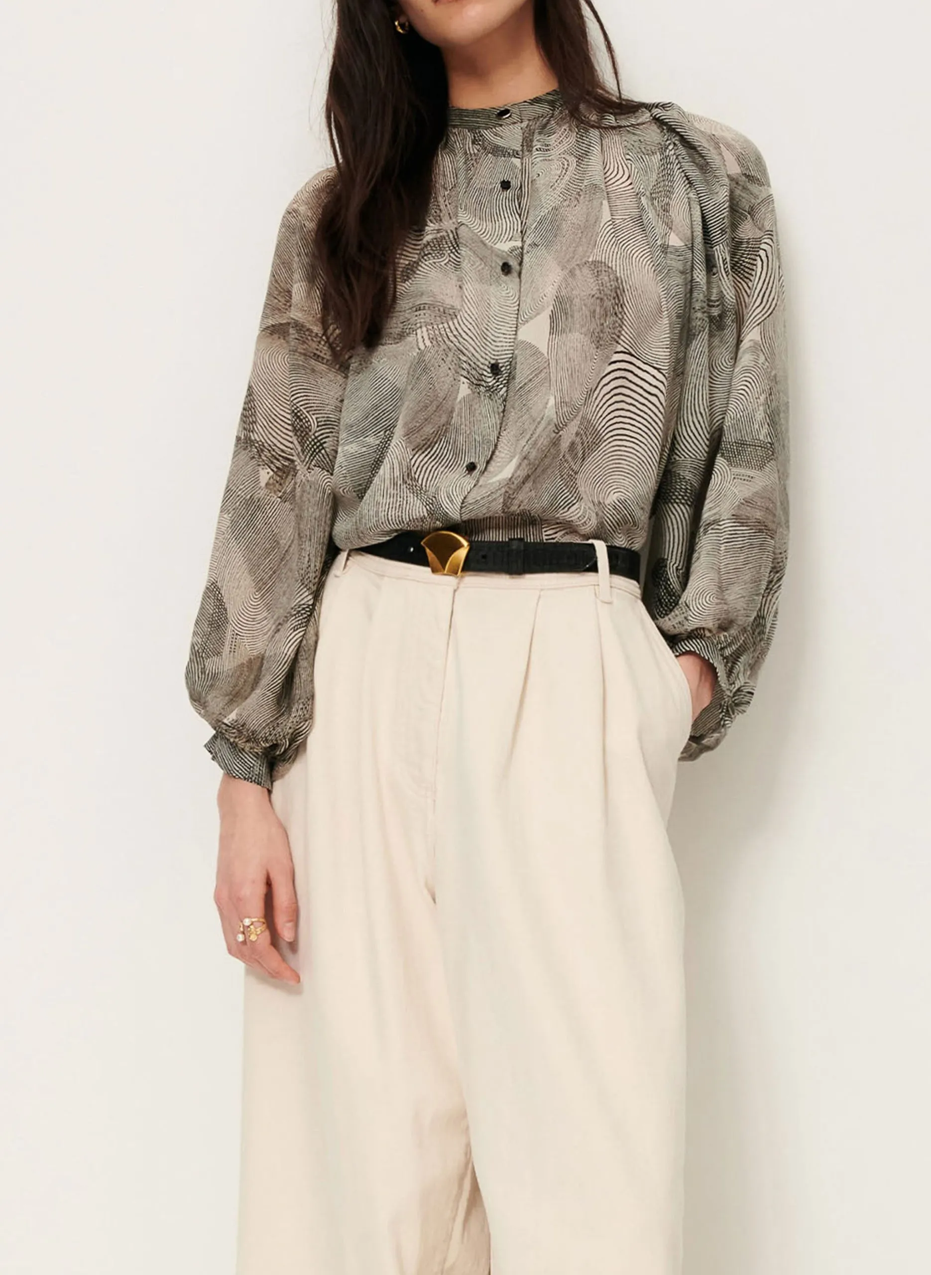 Blouse froncée à motifs en soie Multicolore SALVA