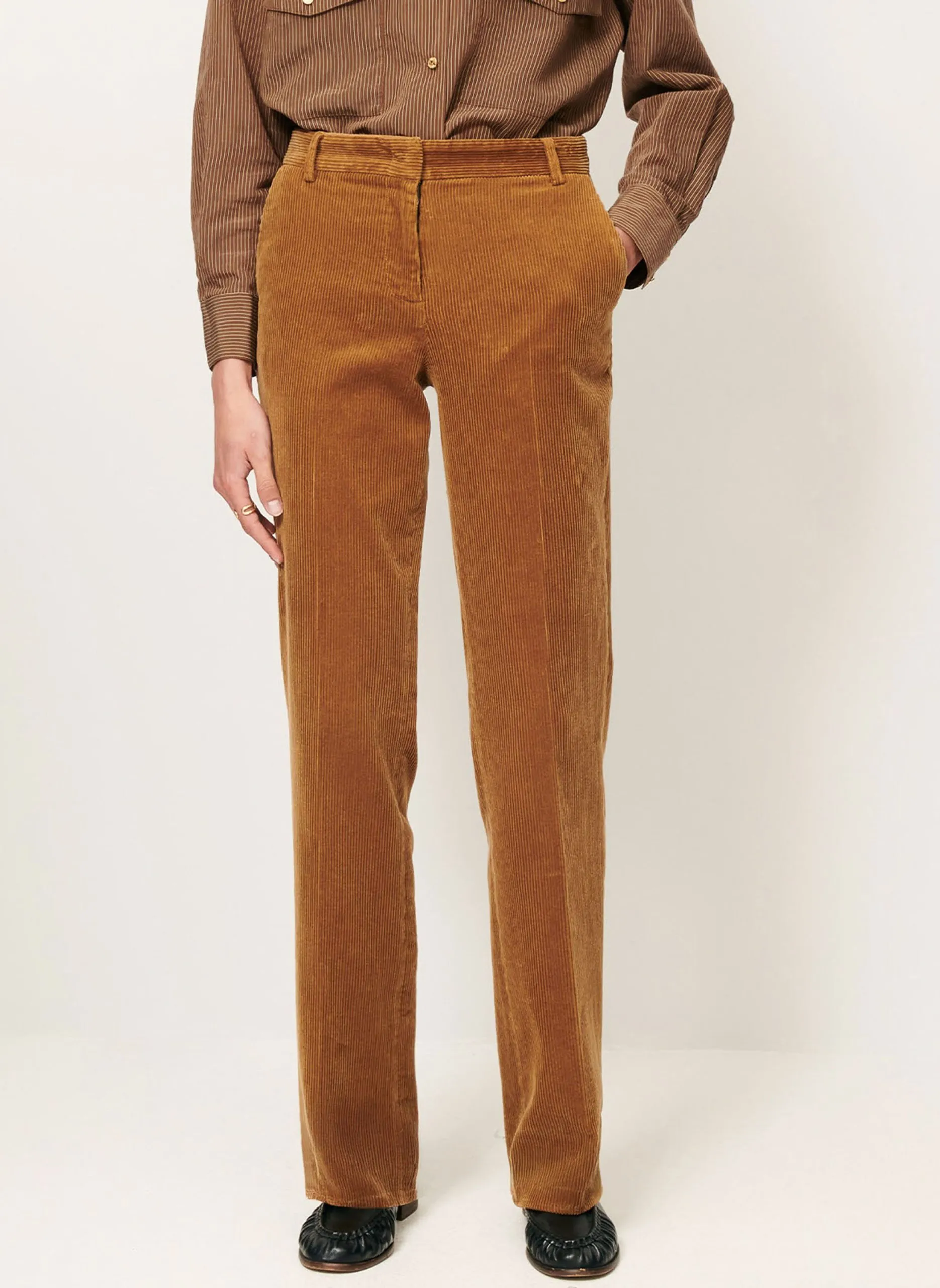 Pantalon droit en coton mélangé Marron JANET