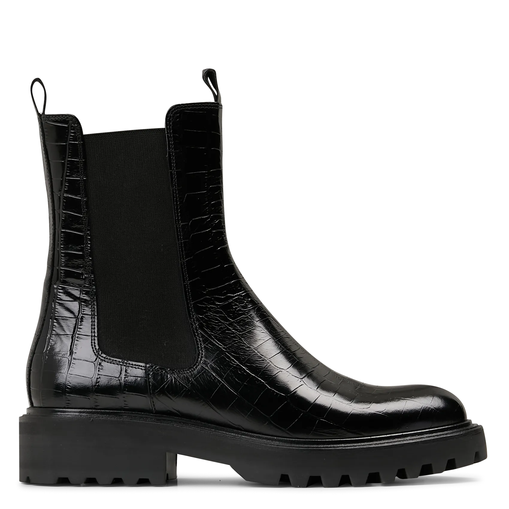Bottines en cuir embossé croco Noir
