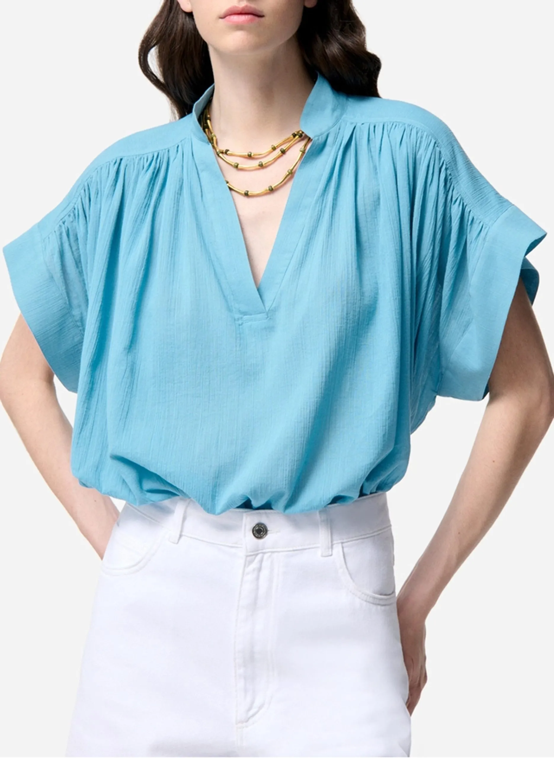 Blouse col V Bleu CORY