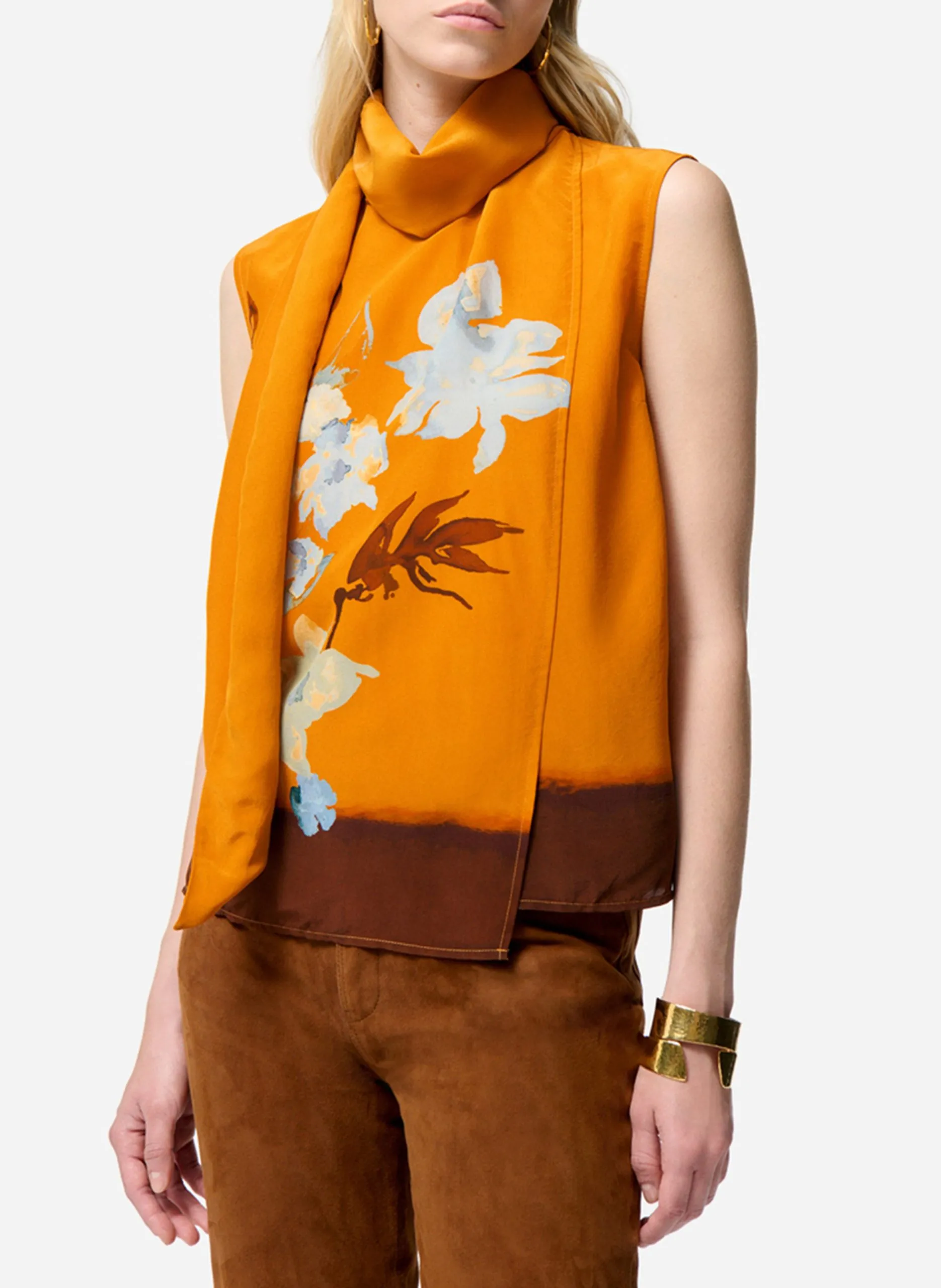 Top col lavalière imprimé Marron FANCY