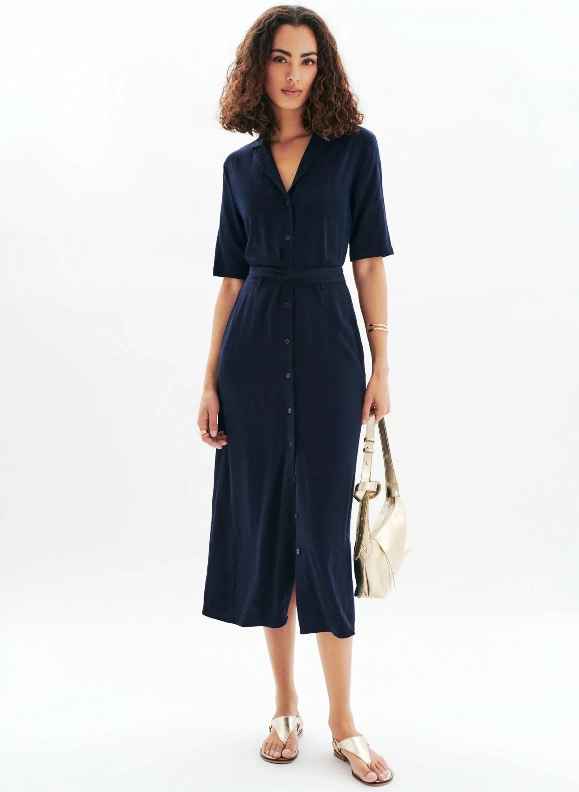 Robe midi col v Bleu 252R-RTIFANNY2