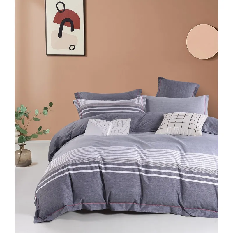 Parure de couette "imprimé double face" percale pur coton peigné 80 fils/cm² pour lit 160 à 180 king size Gris