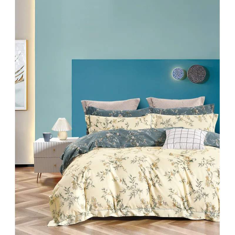 Parure de couette "imprimé double face" percale pur coton peigné 80 fils/cm² pour lit 160 à 180 king size Rouge