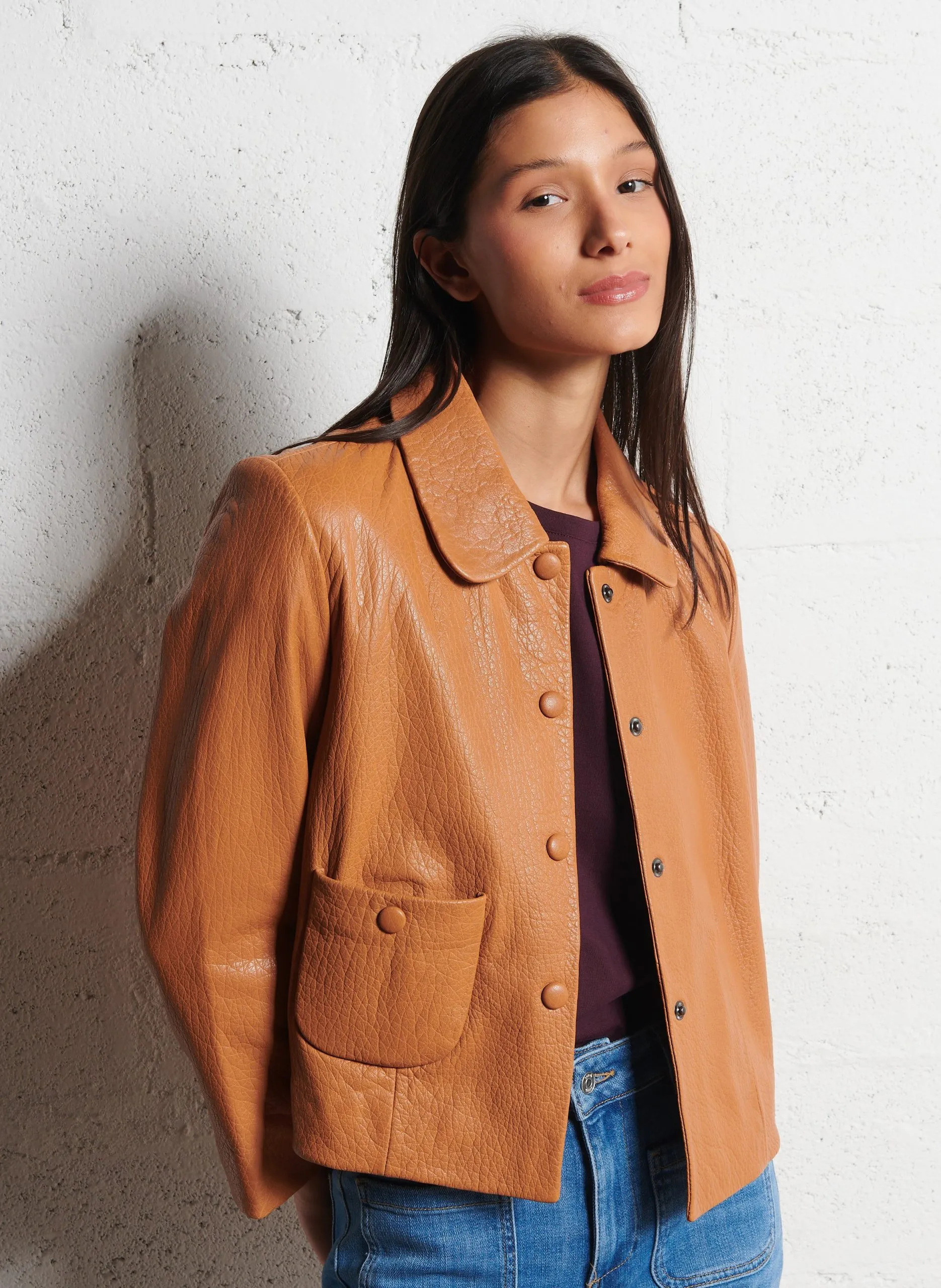 Veste col classique en cuir Marron BILOS