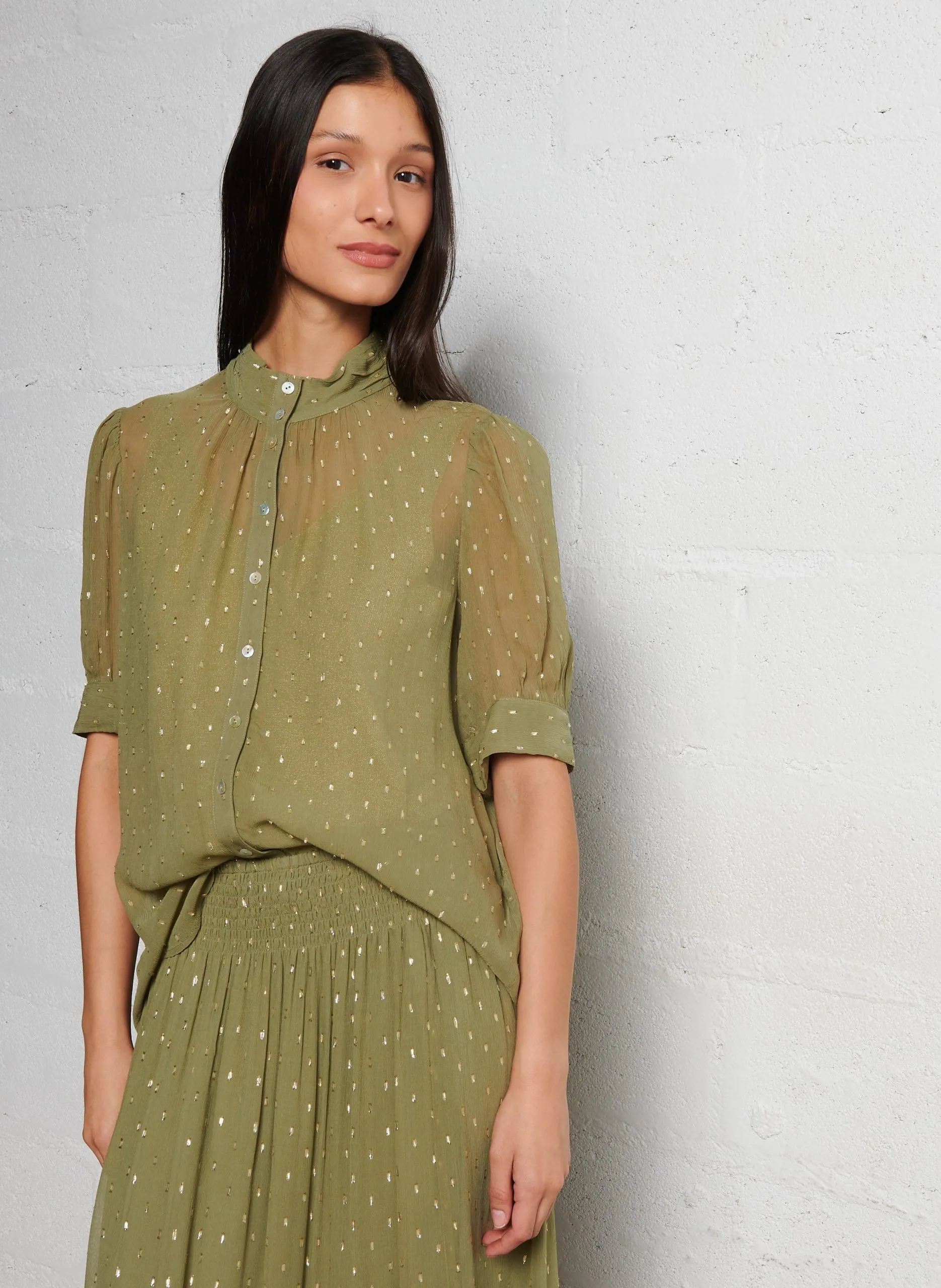 Blouse col rond Kaki MIMI