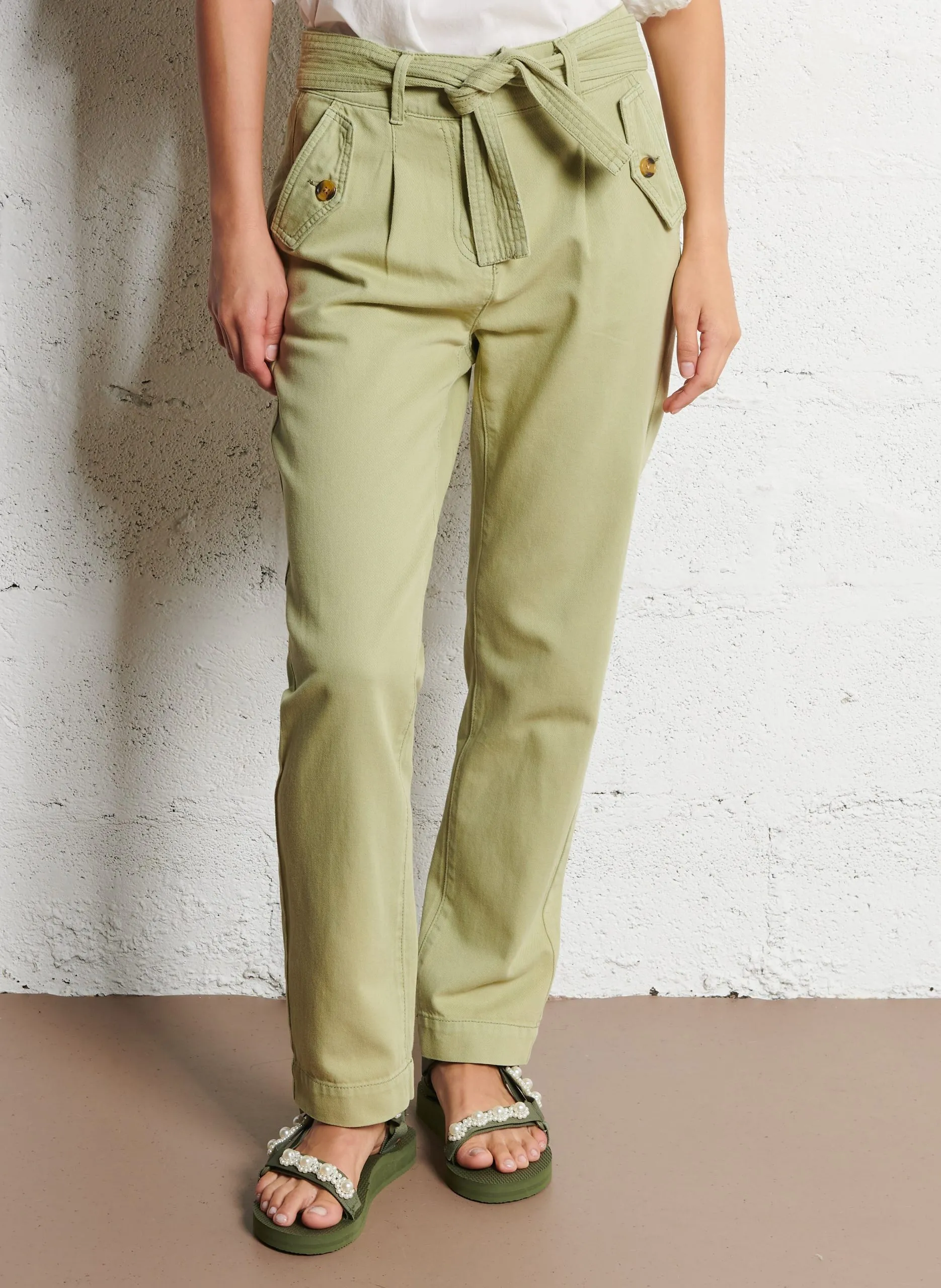 Pantalon droit en coton Vert MATEO