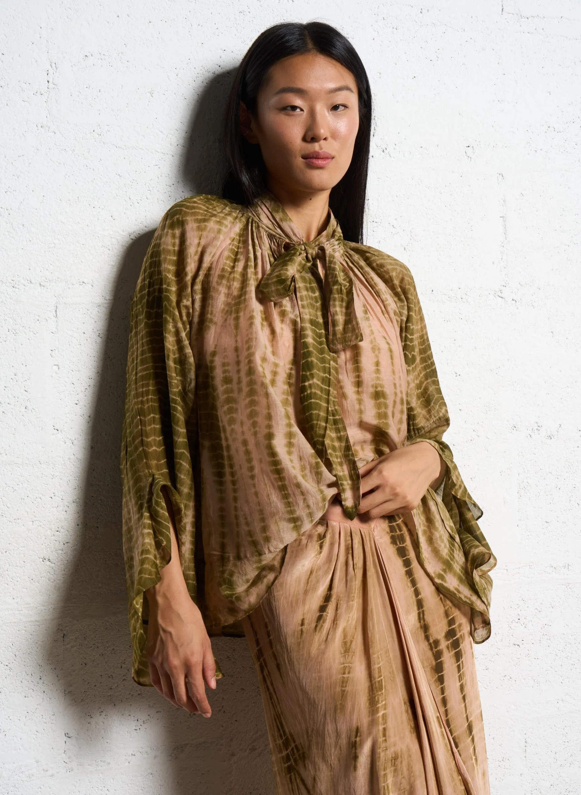 Blouse col lavallière en coton et en soie mélangés Multicolore CLODE