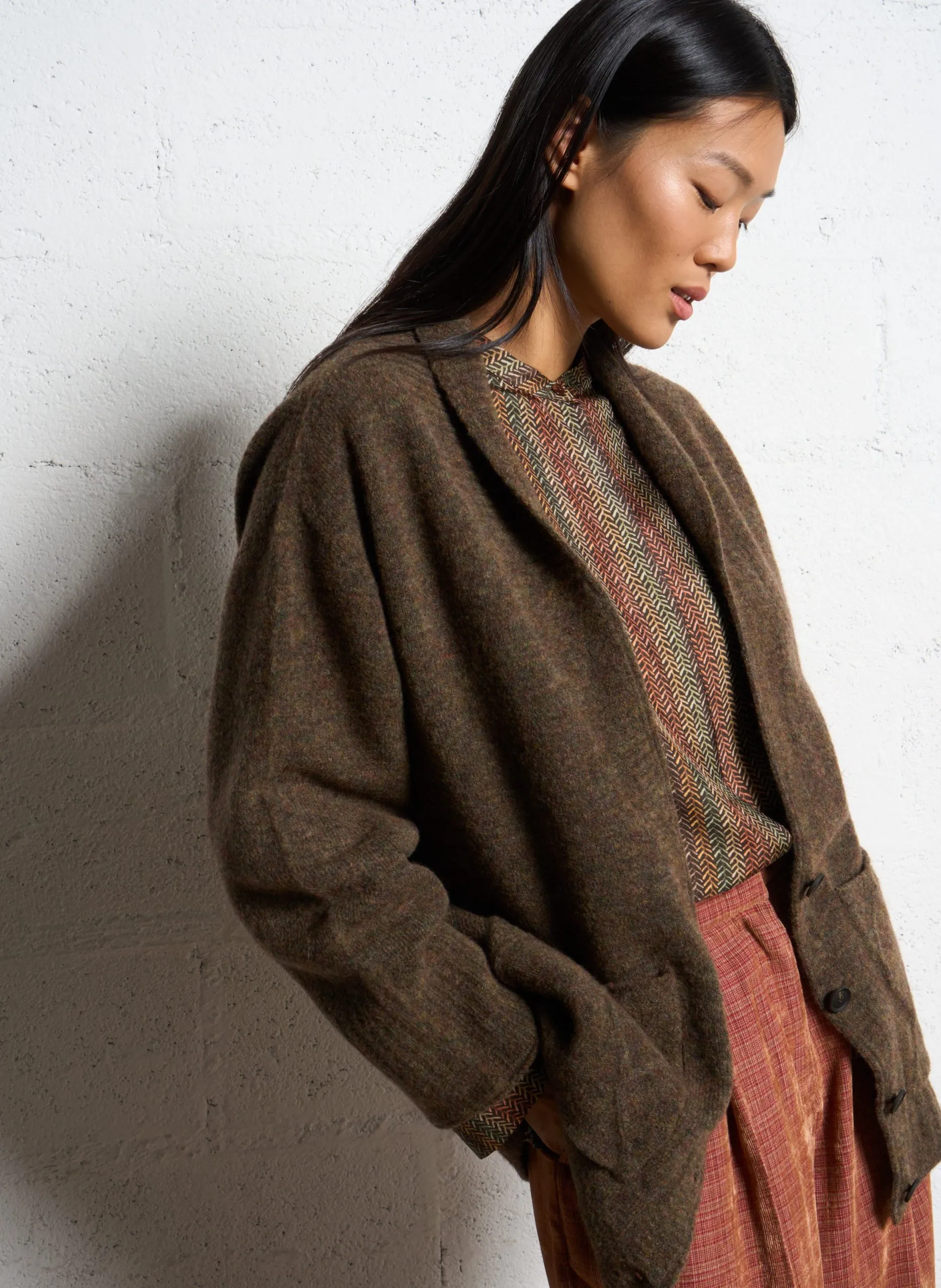 Gilet droit boutonné en laine mélangée Vert ASSAM