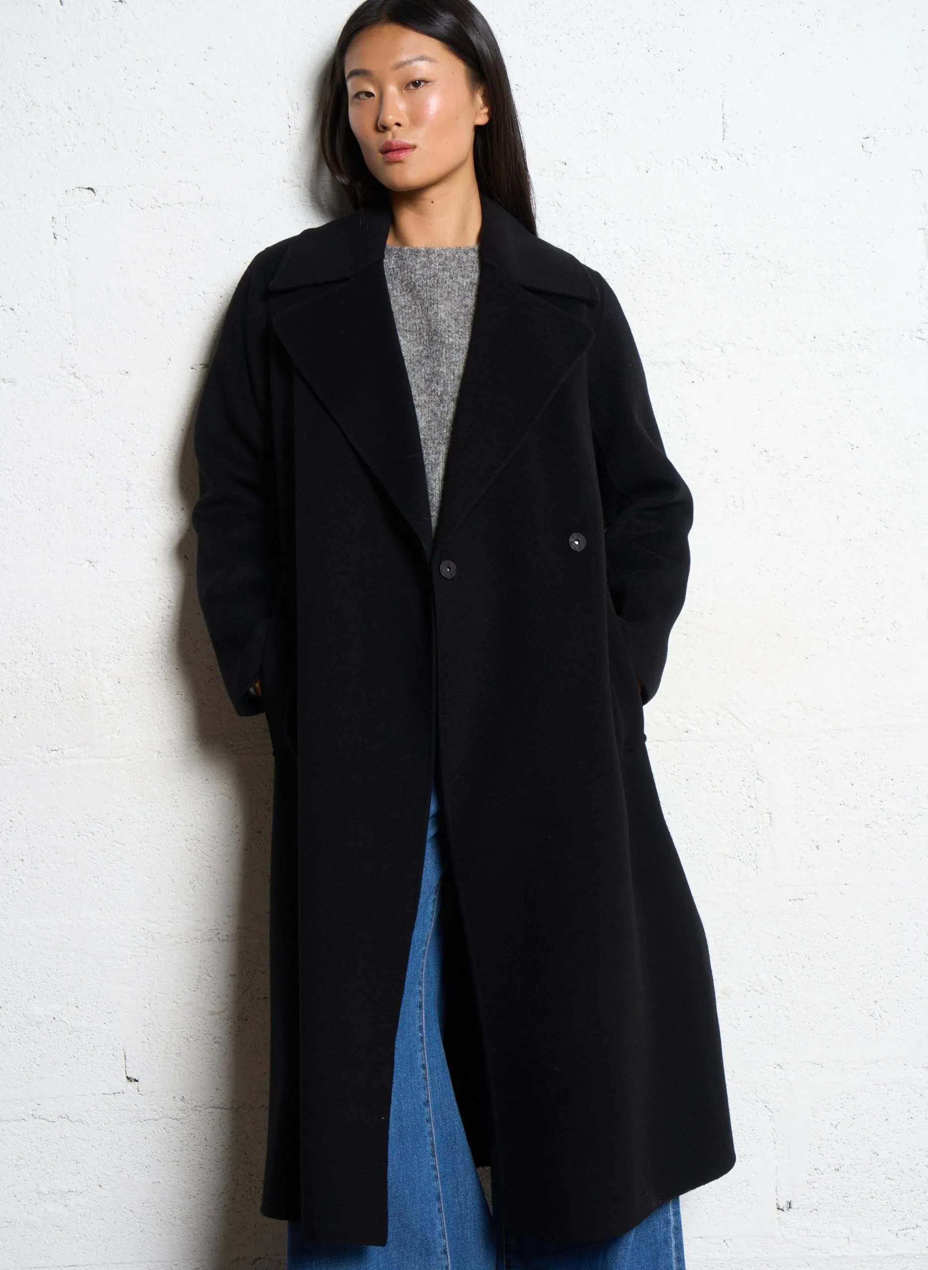 Manteau col tailleur en laine Noir MANU