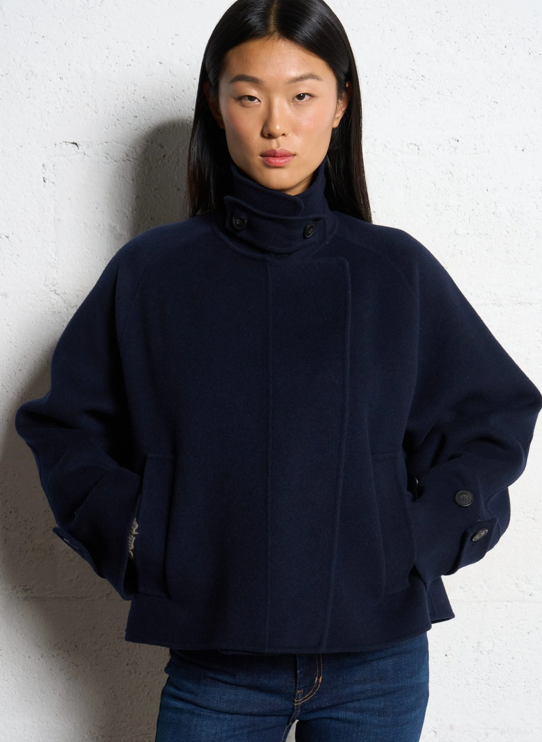 Veste col classique en laine Bleu CARELLA