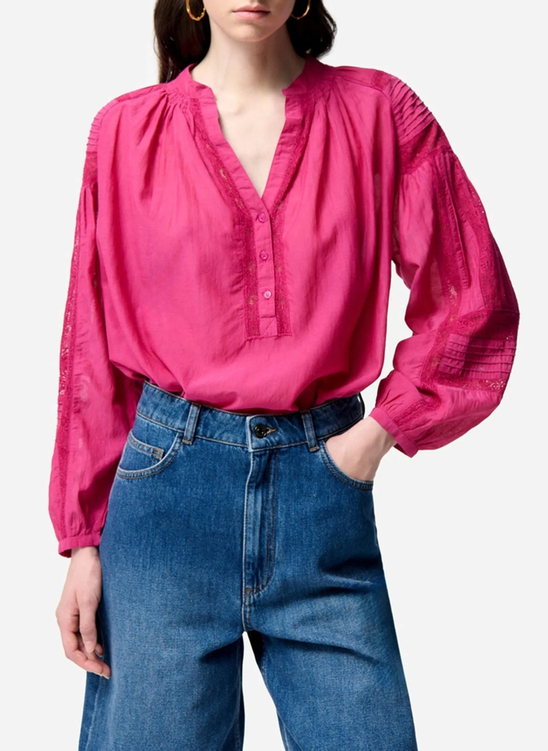 Blouse manches longues en dentelle Rose NIPOA