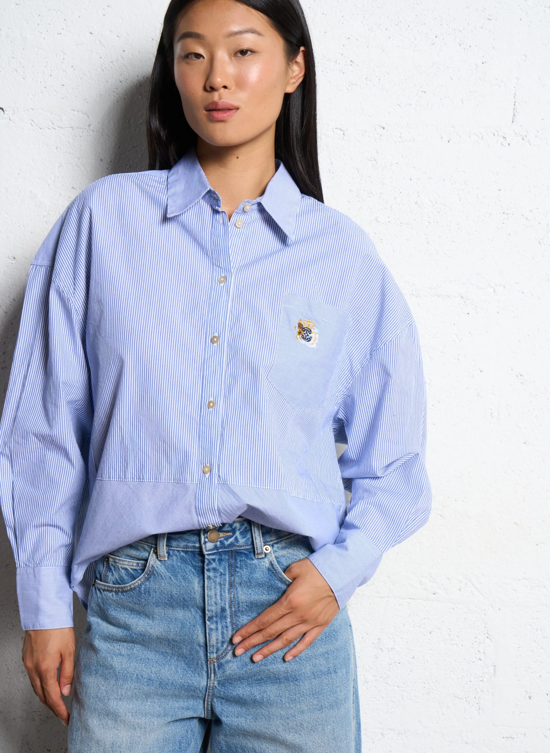 Chemise oversize en coton rayé Bleu CLARE